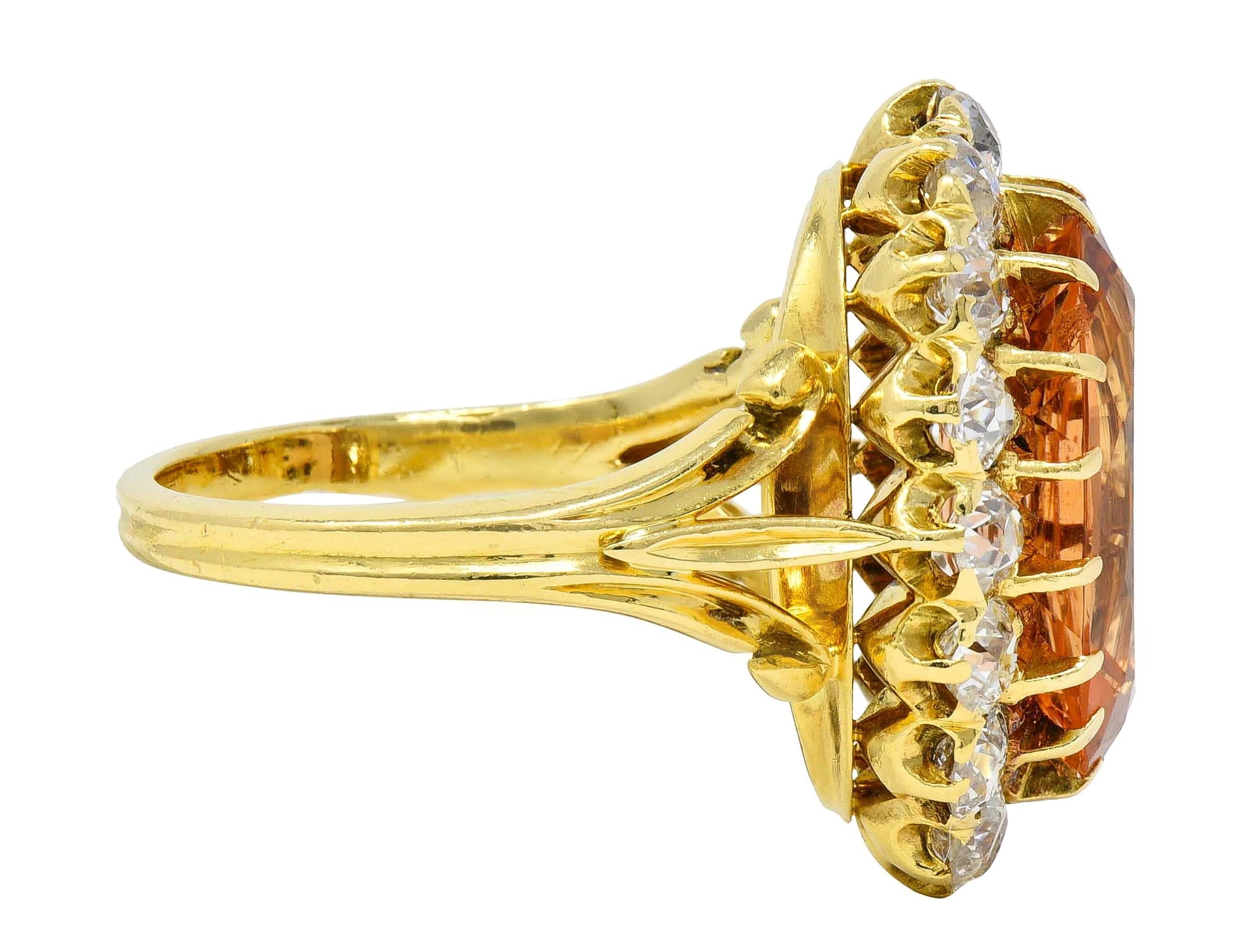 Victorian 7.50 CTW Imperial Topaz Diamond 18 Karat Yellow Gold Antique Halo Ring