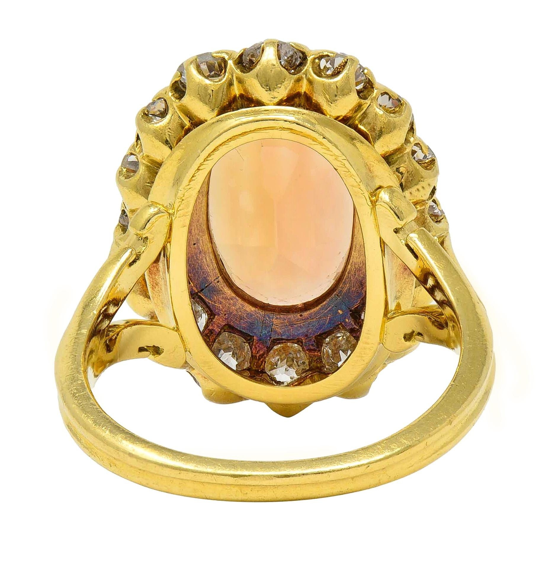 Victorian 7.50 CTW Imperial Topaz Diamond 18 Karat Yellow Gold Antique Halo Ring