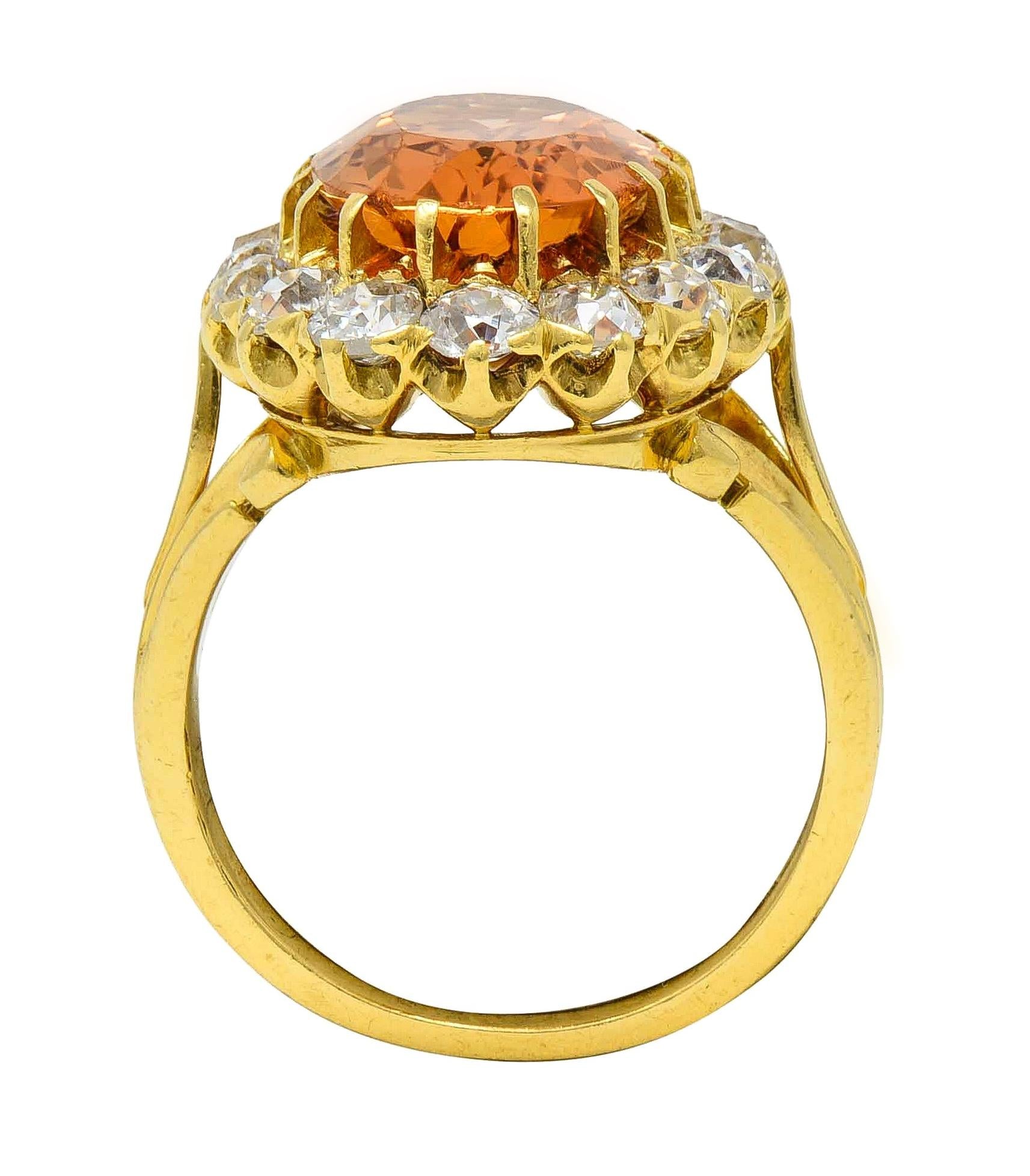 Victorian 7.50 CTW Imperial Topaz Diamond 18 Karat Yellow Gold Antique Halo Ring