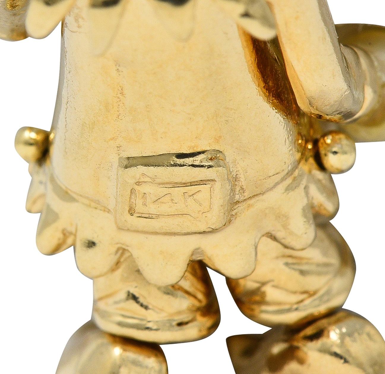 1960's Multi-Gem Pearl 14 Karat Gold Vintage Articulating Clown Pendant Charm