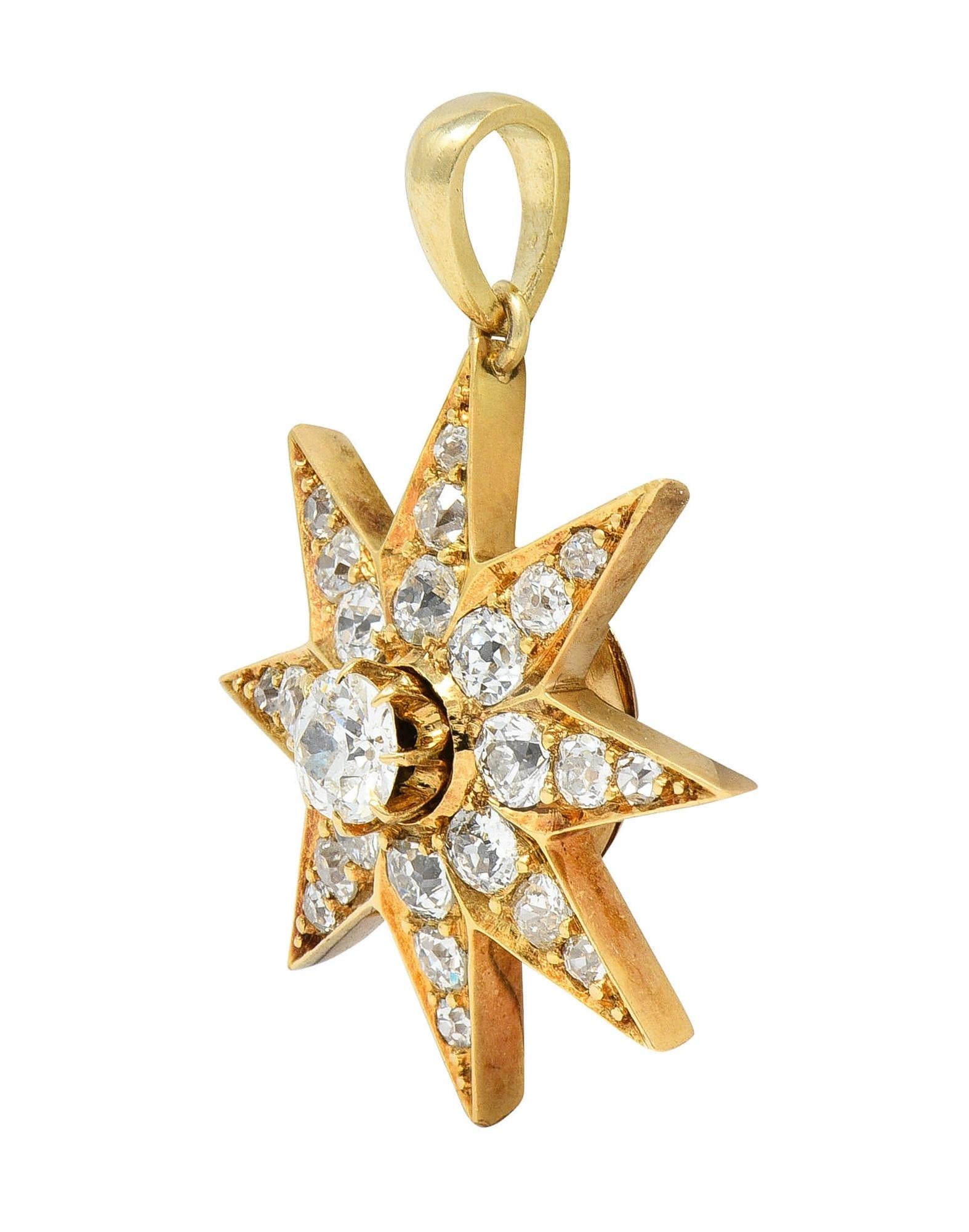 Victorian 1.22 CTW Diamond 18 Karat Gold Hair Starburst Antique Mourning Pendant