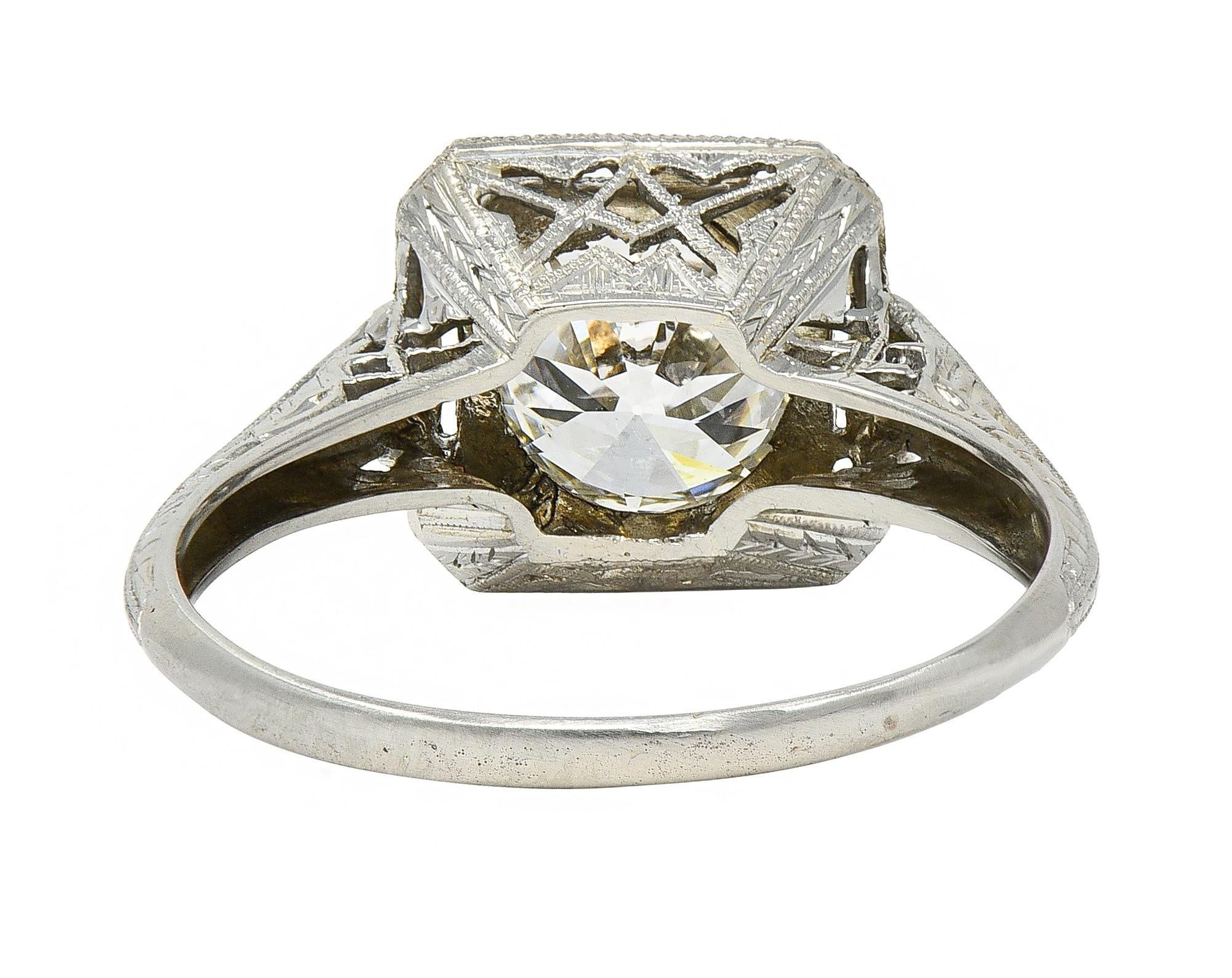 Art Deco Old European 1.34 CTW Diamond 18K Gold Vintage Engagement Ring GIA