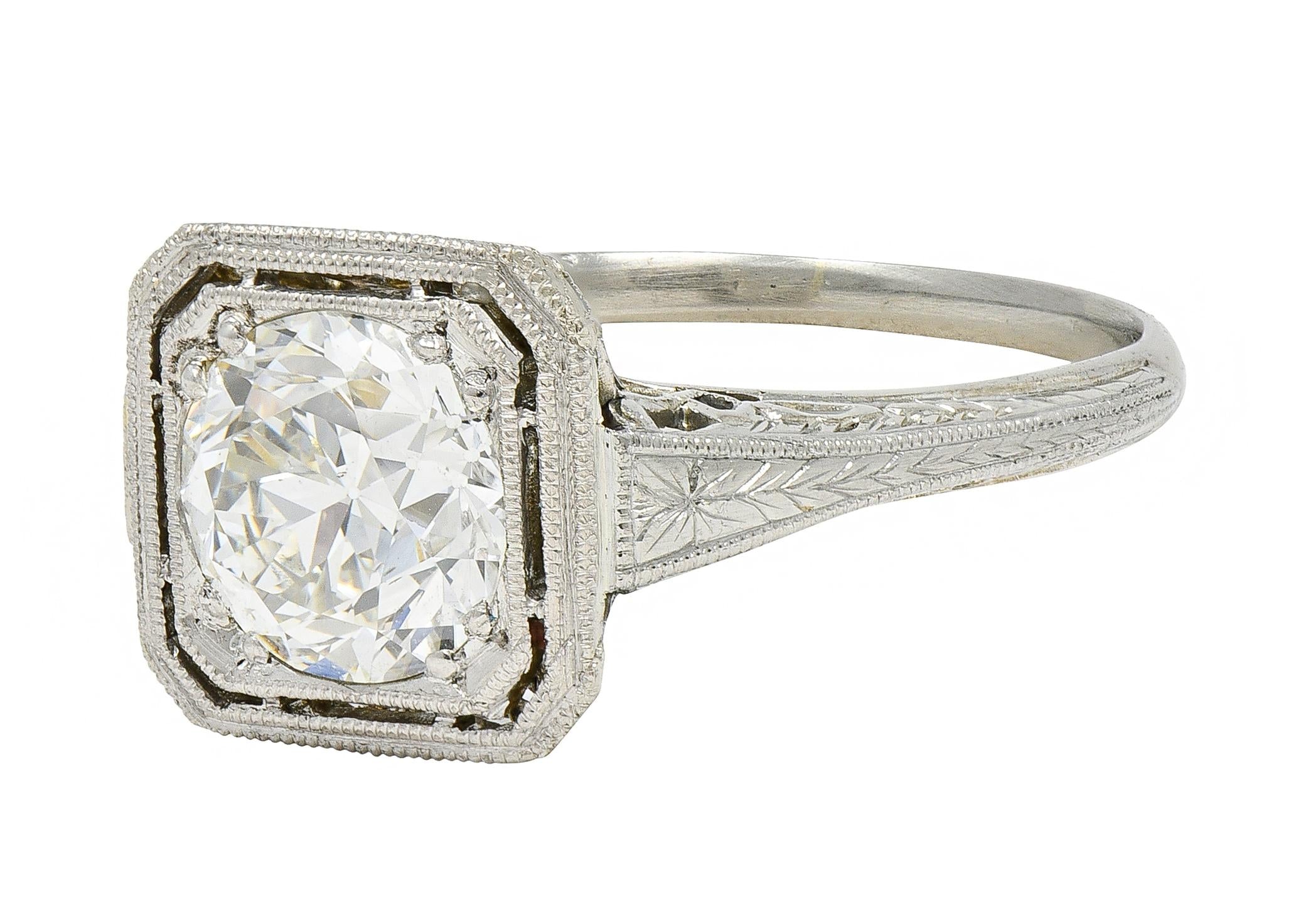 Art Deco Old European 1.34 CTW Diamond 18K Gold Vintage Engagement Ring GIA