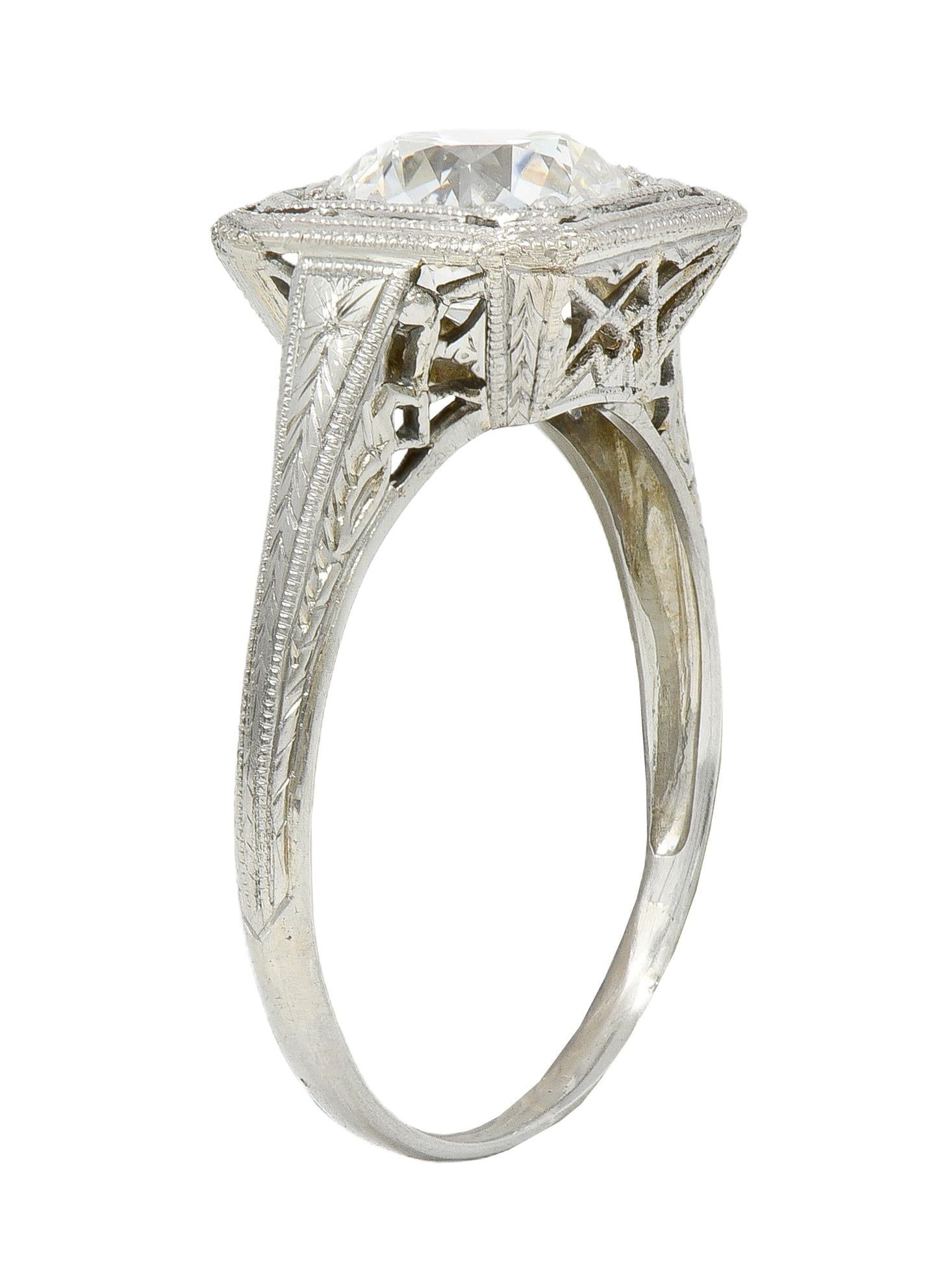 Art Deco Old European 1.34 CTW Diamond 18K Gold Vintage Engagement Ring GIA