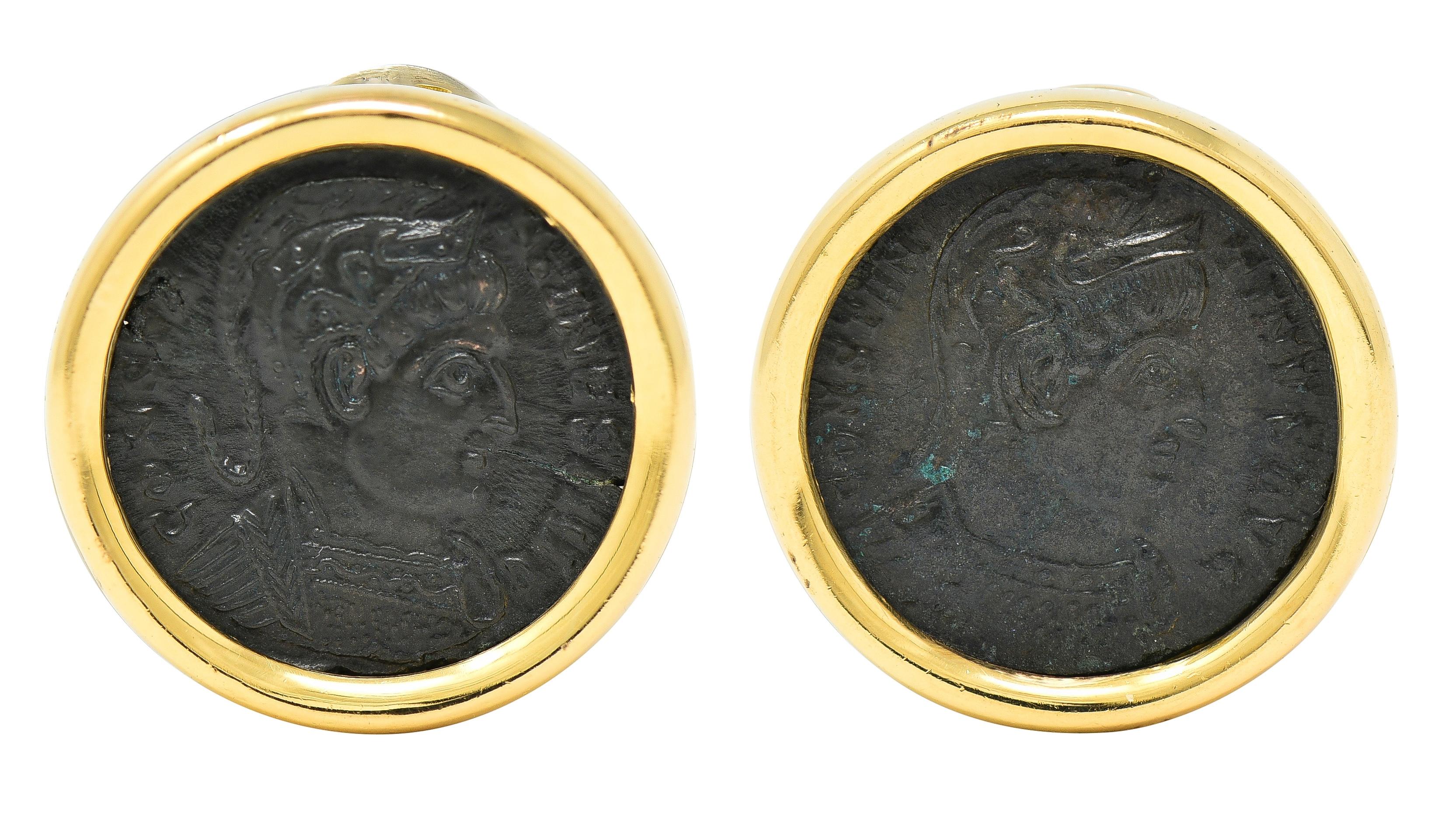 Bulgari 1980s' Ancient Roman Coin 18K Gold Vintage Monete Ear-Clip Earrings