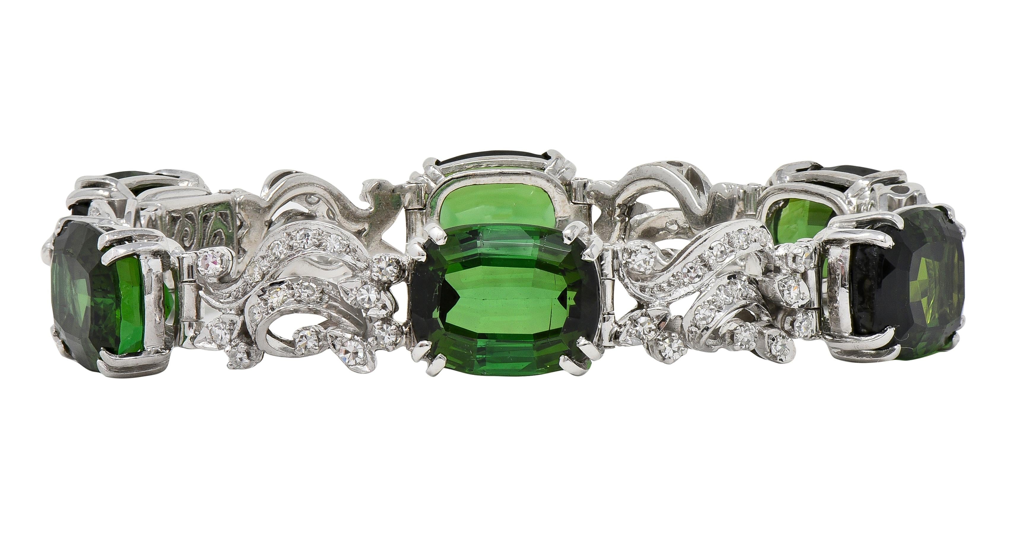 H.Stern 1950's Tourmaline Diamond 18K Gold Vintage Ribbon Gemstone Link Bracelet