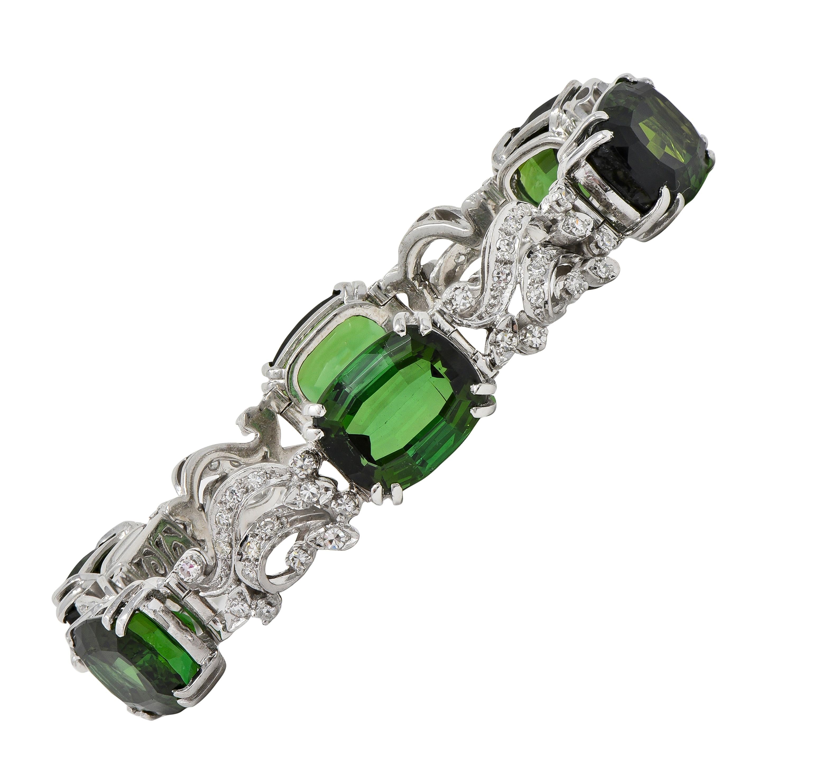 H.Stern 1950's Tourmaline Diamond 18K Gold Vintage Ribbon Gemstone Link Bracelet