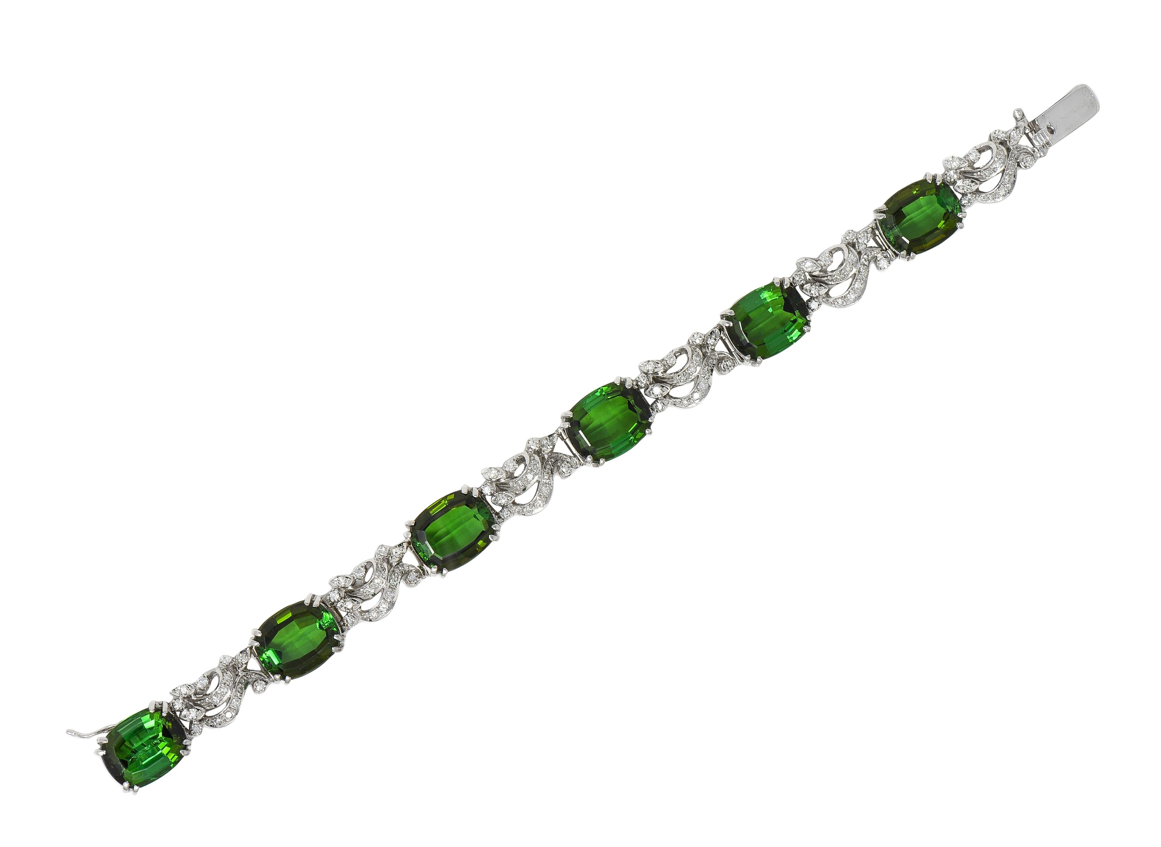 H.Stern 1950's Tourmaline Diamond 18K Gold Vintage Ribbon Gemstone Link Bracelet
