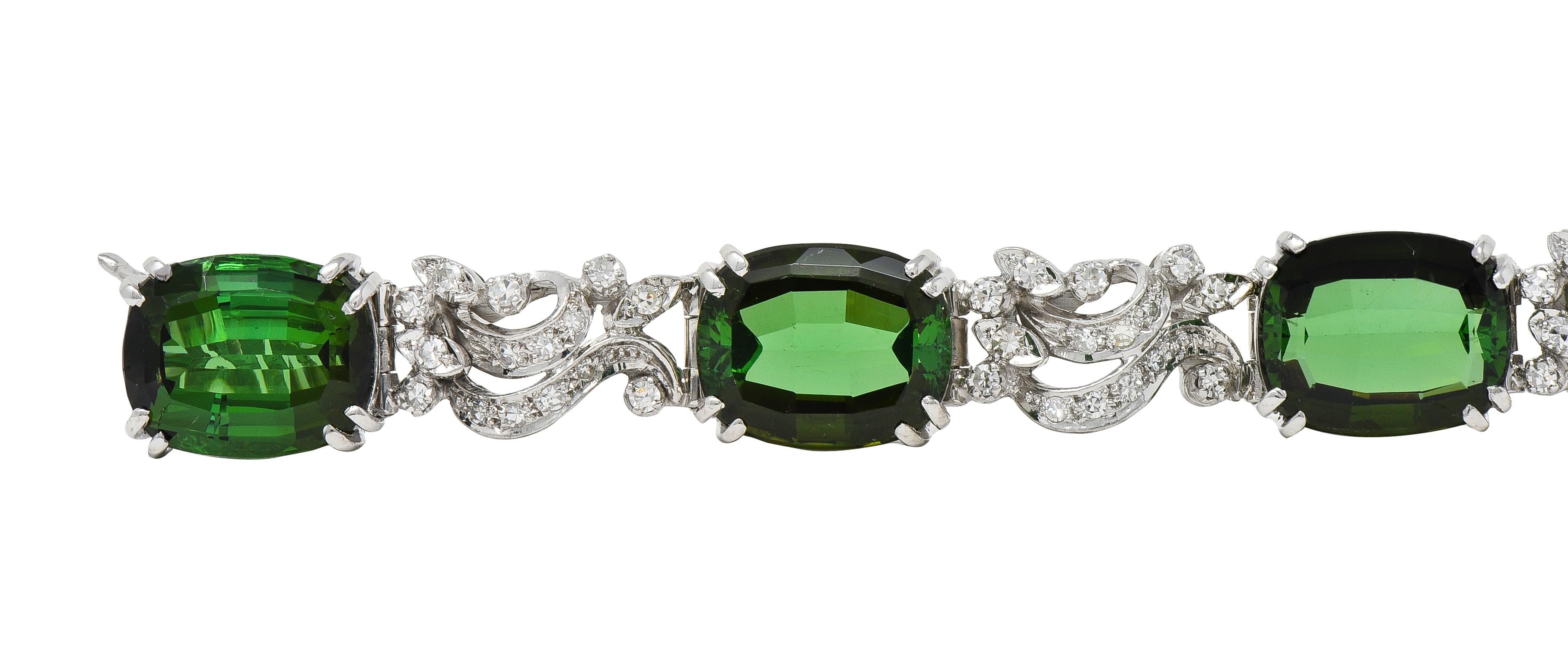 H.Stern 1950's Tourmaline Diamond 18K Gold Vintage Ribbon Gemstone Link Bracelet