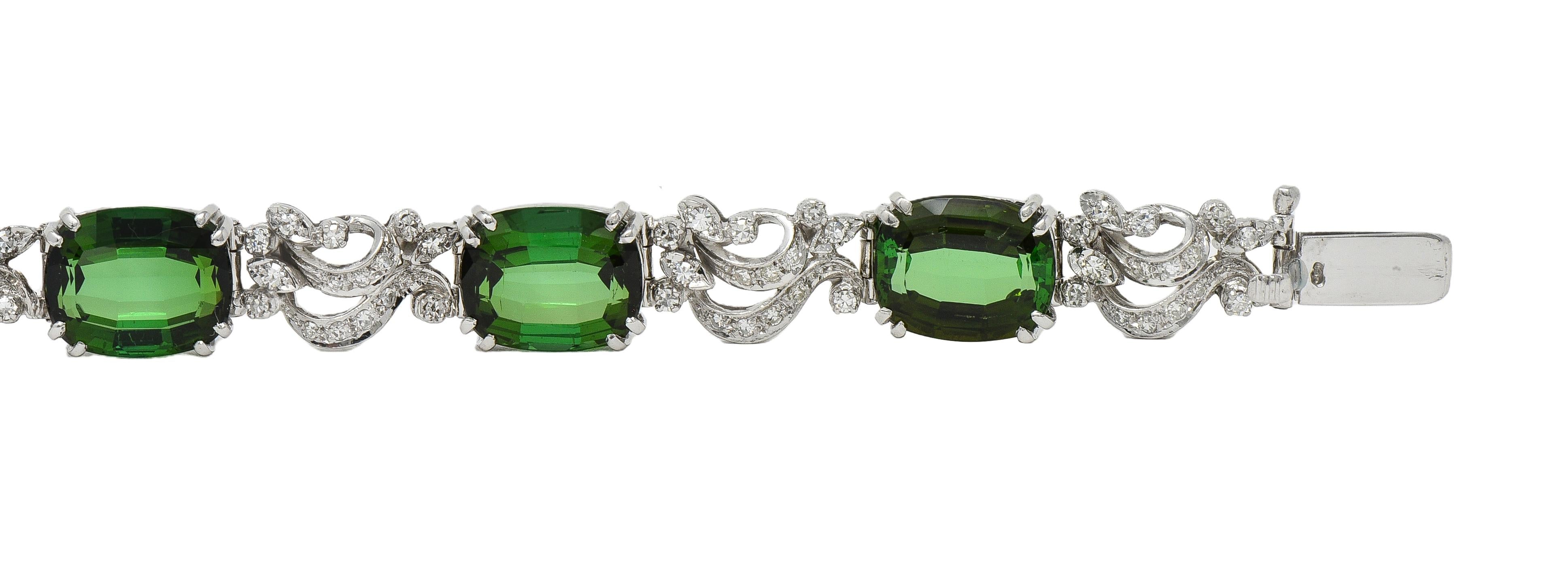 H.Stern 1950's Tourmaline Diamond 18K Gold Vintage Ribbon Gemstone Link Bracelet