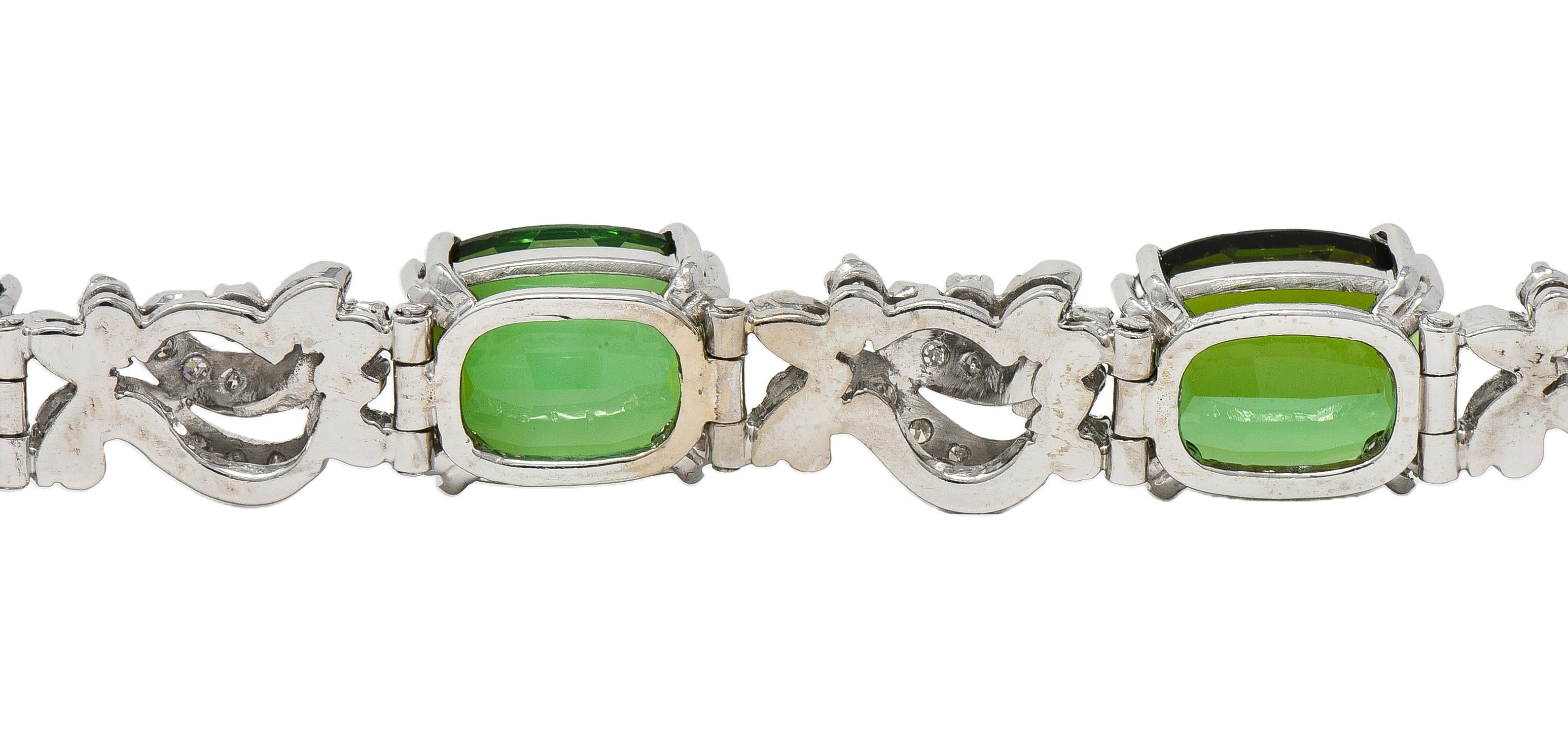 H.Stern 1950's Tourmaline Diamond 18K Gold Vintage Ribbon Gemstone Link Bracelet