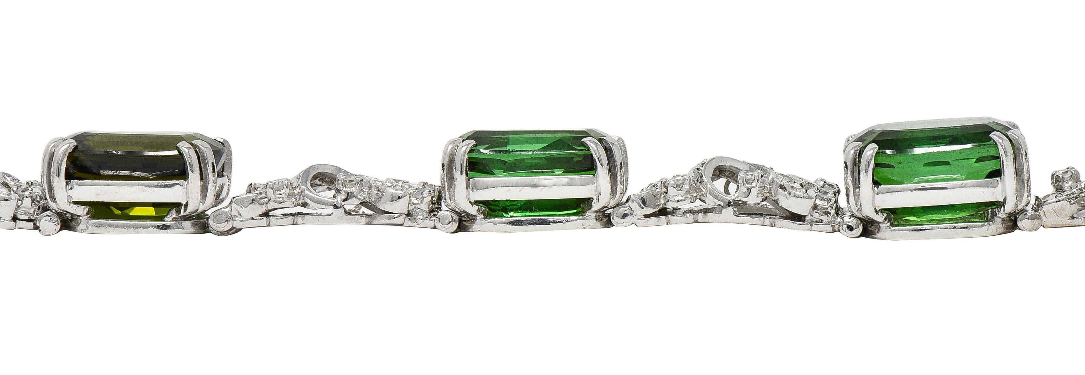 H.Stern 1950's Tourmaline Diamond 18K Gold Vintage Ribbon Gemstone Link Bracelet