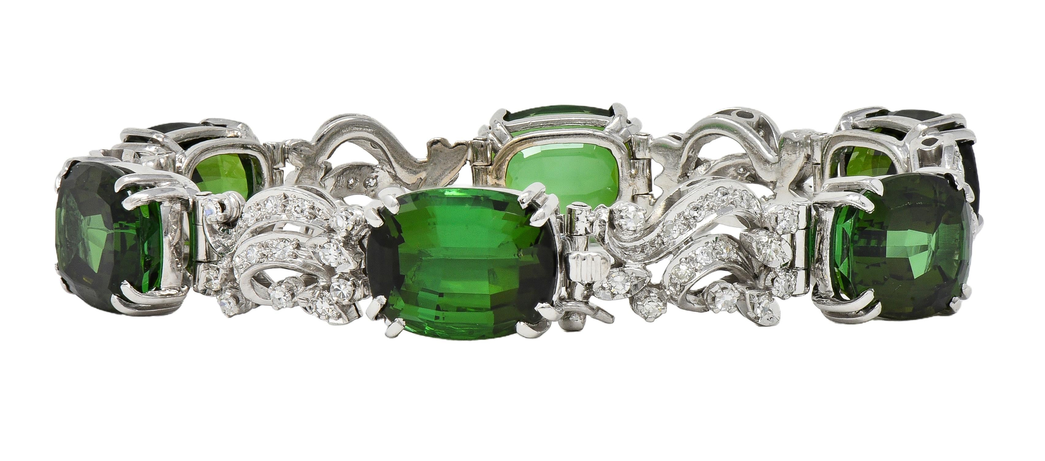 H.Stern 1950's Tourmaline Diamond 18K Gold Vintage Ribbon Gemstone Link Bracelet
