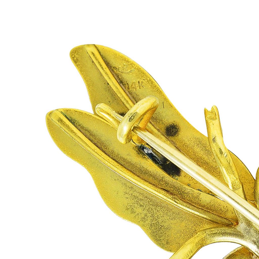 Riker Brothers Art Nouveau Ruby Diamond Guilloche Enamel 14K Dragonfly Brooch