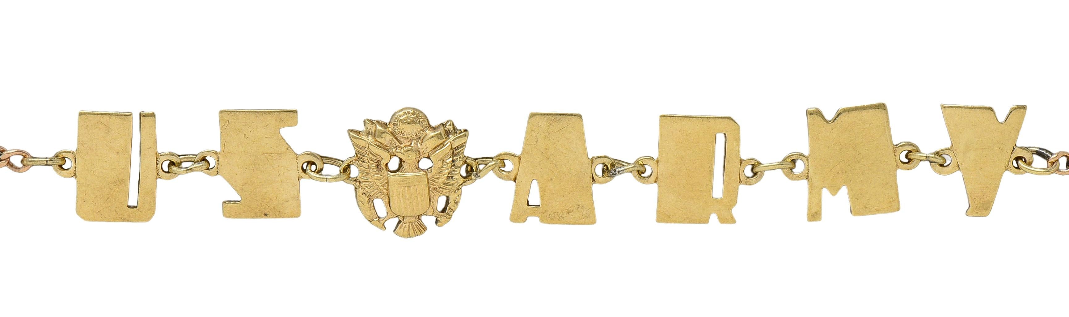 Retro 10 Karat Yellow Gold Vintage U.S. Army Link Bracelet