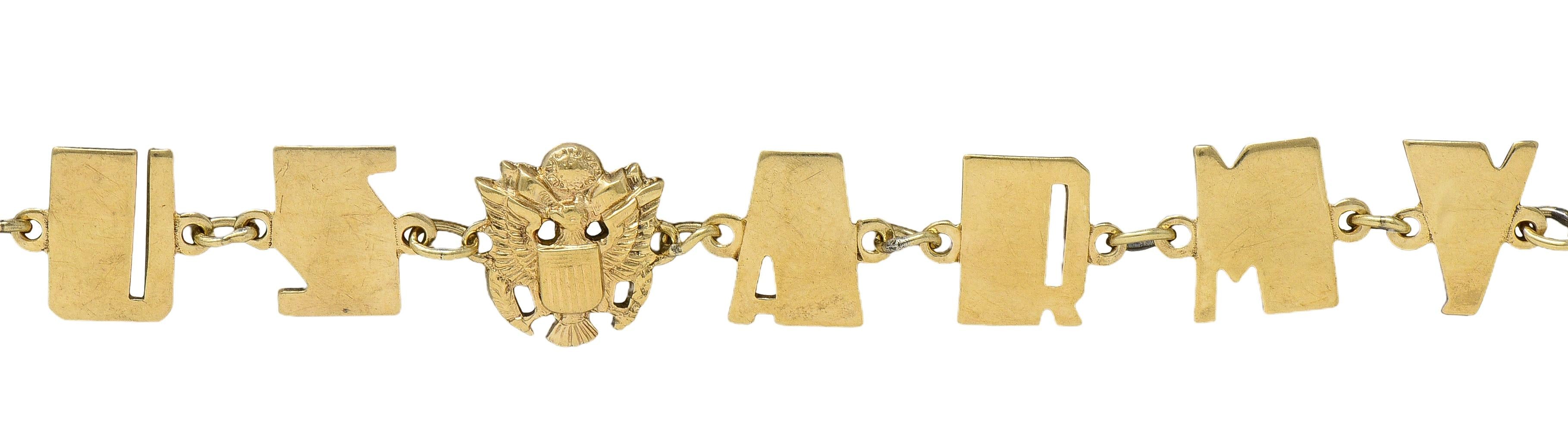 Retro 10 Karat Yellow Gold Vintage U.S. Army Link Bracelet