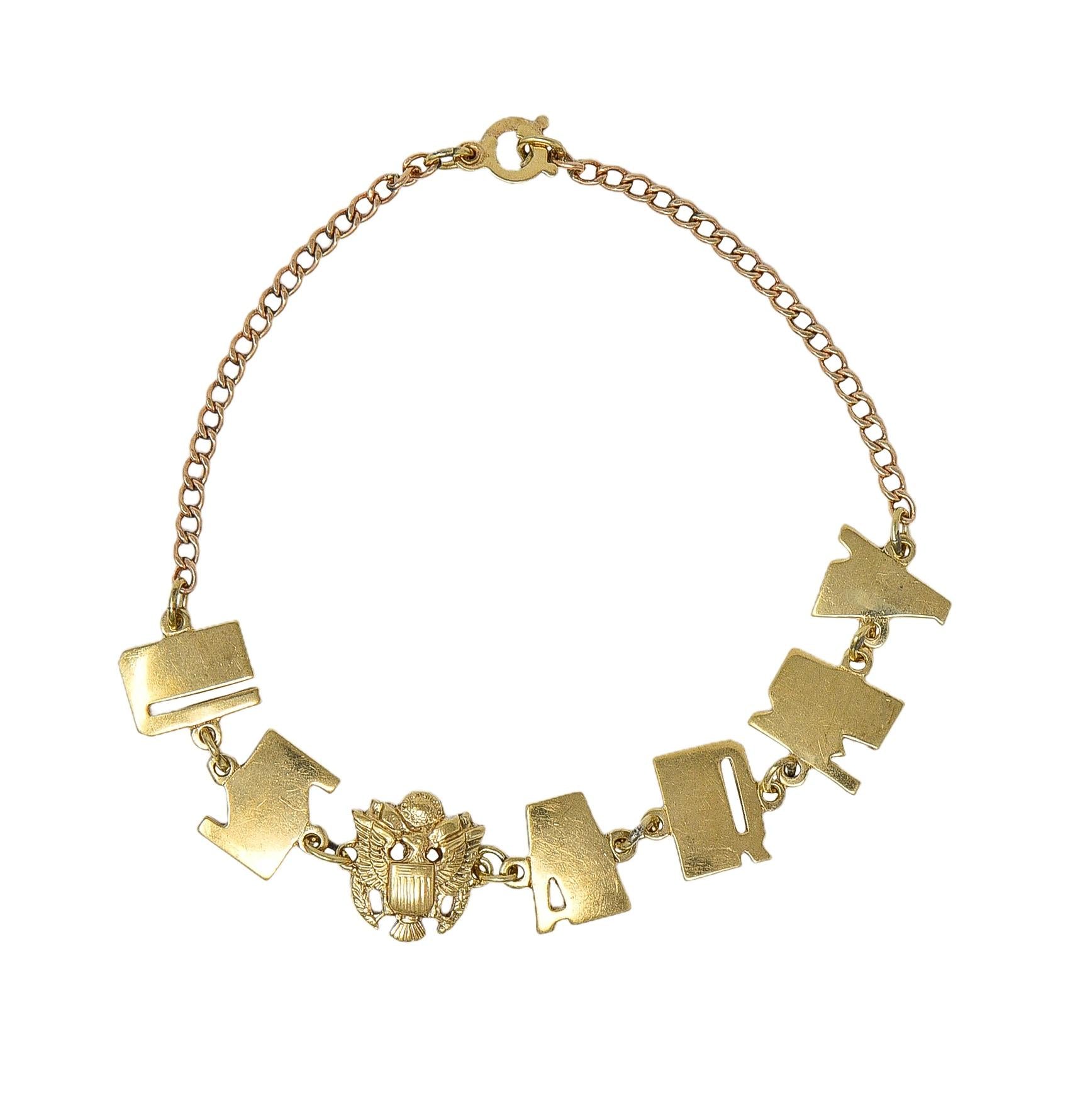 Retro 10 Karat Yellow Gold Vintage U.S. Army Link Bracelet