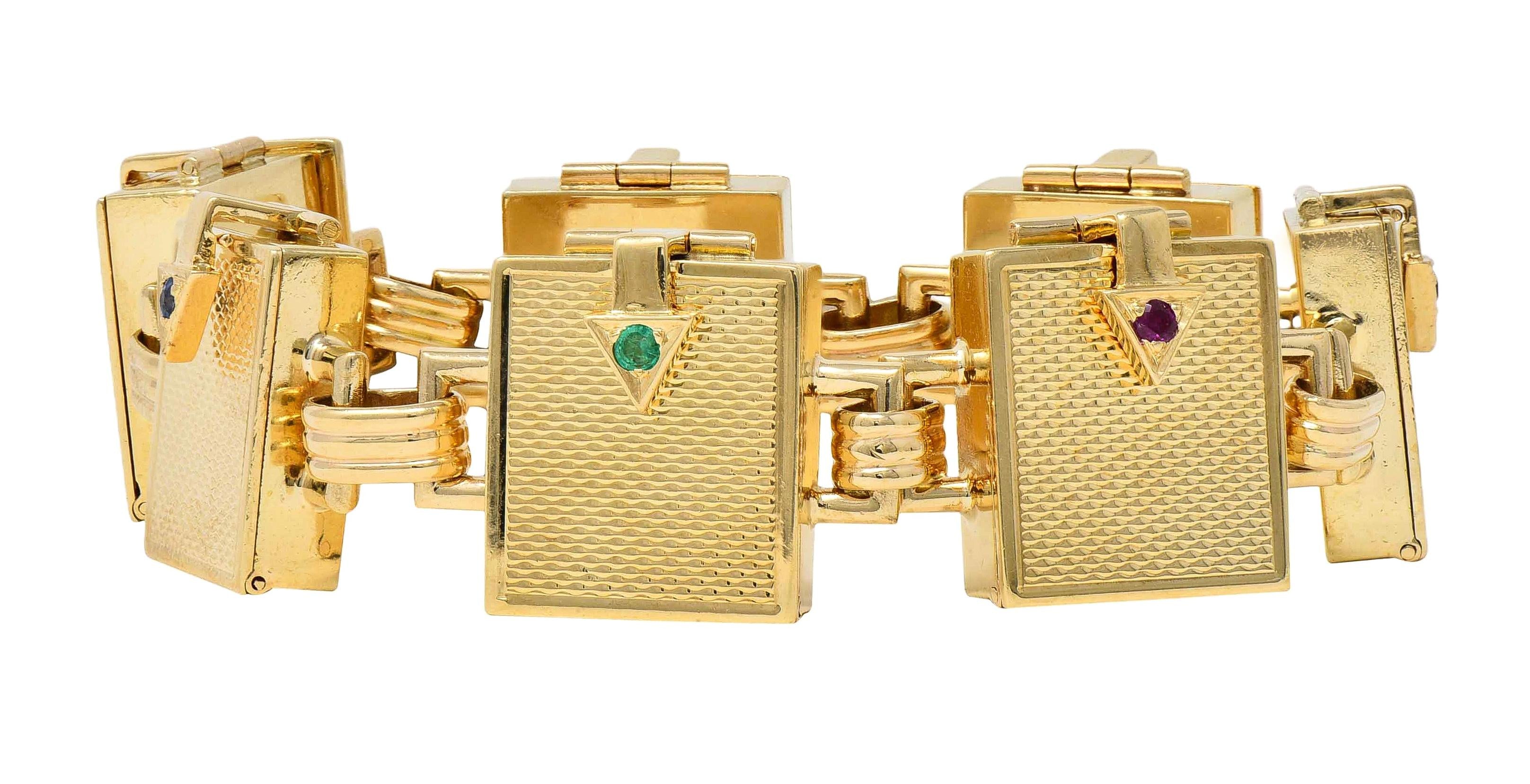 Mid-Century Multi-Gem 14K Gold Vintage Dearest Acrostic Compartment Bracelet