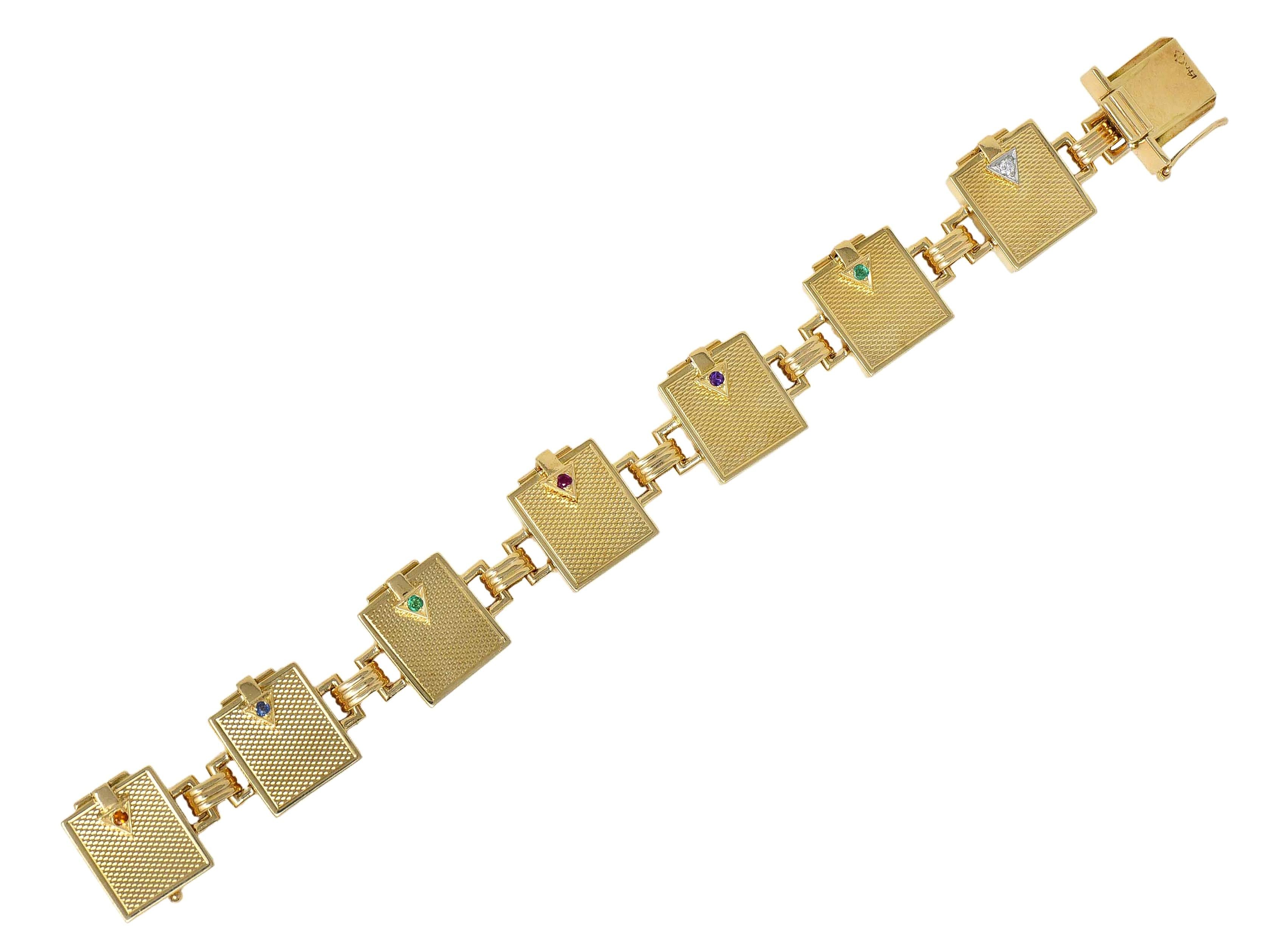 Mid-Century Multi-Gem 14K Gold Vintage Dearest Acrostic Compartment Bracelet