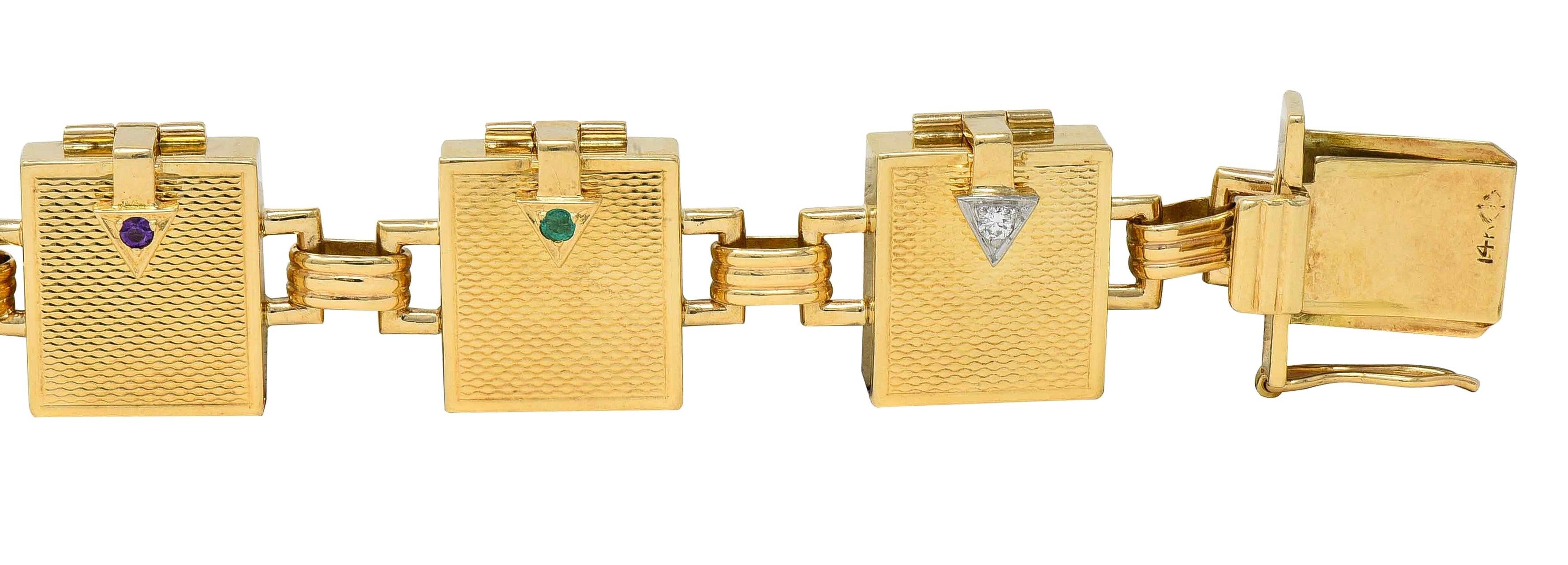 Mid-Century Multi-Gem 14K Gold Vintage Dearest Acrostic Compartment Bracelet