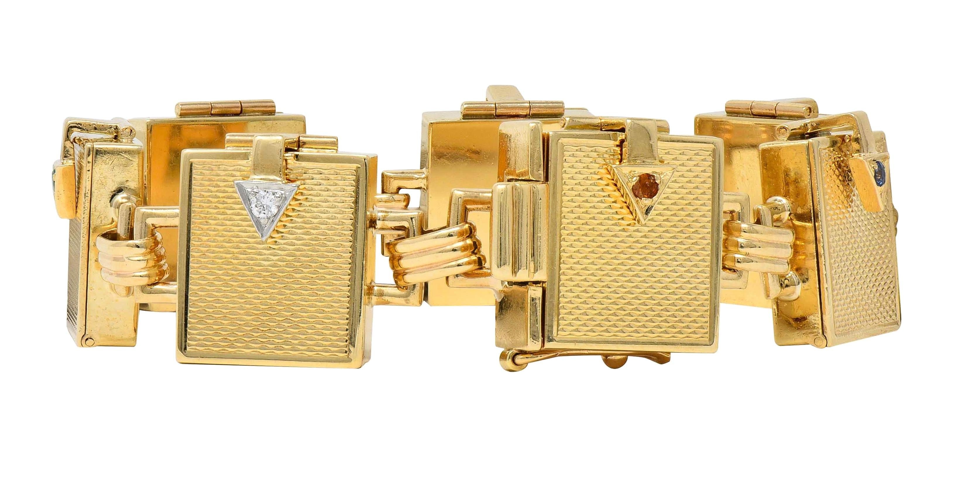 Mid-Century Multi-Gem 14K Gold Vintage Dearest Acrostic Compartment Bracelet
