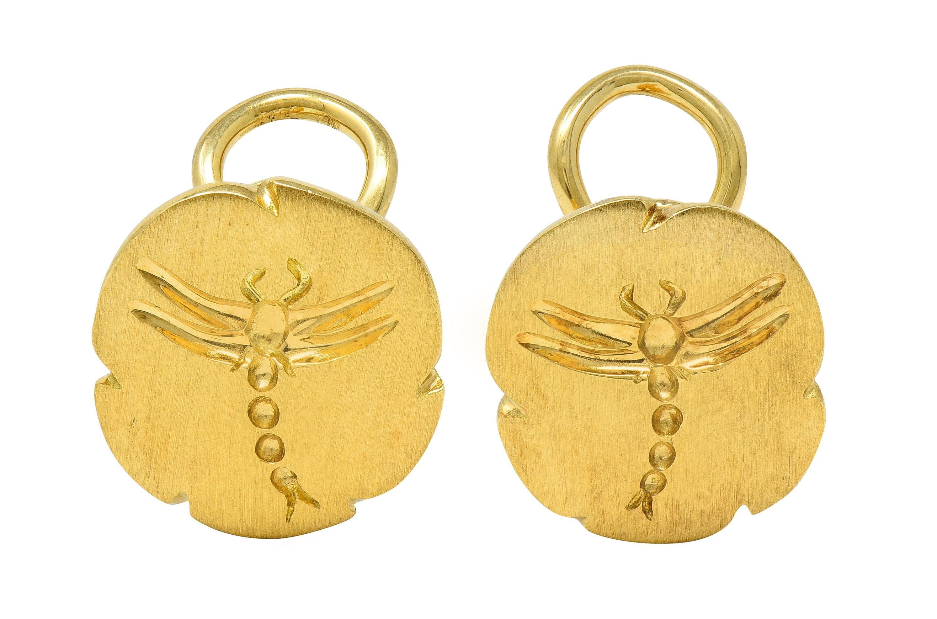 Tiffany & Co. 2000's 18 Karat Yellow Gold Intaglio Dragonfly Ear-Clip Earrings