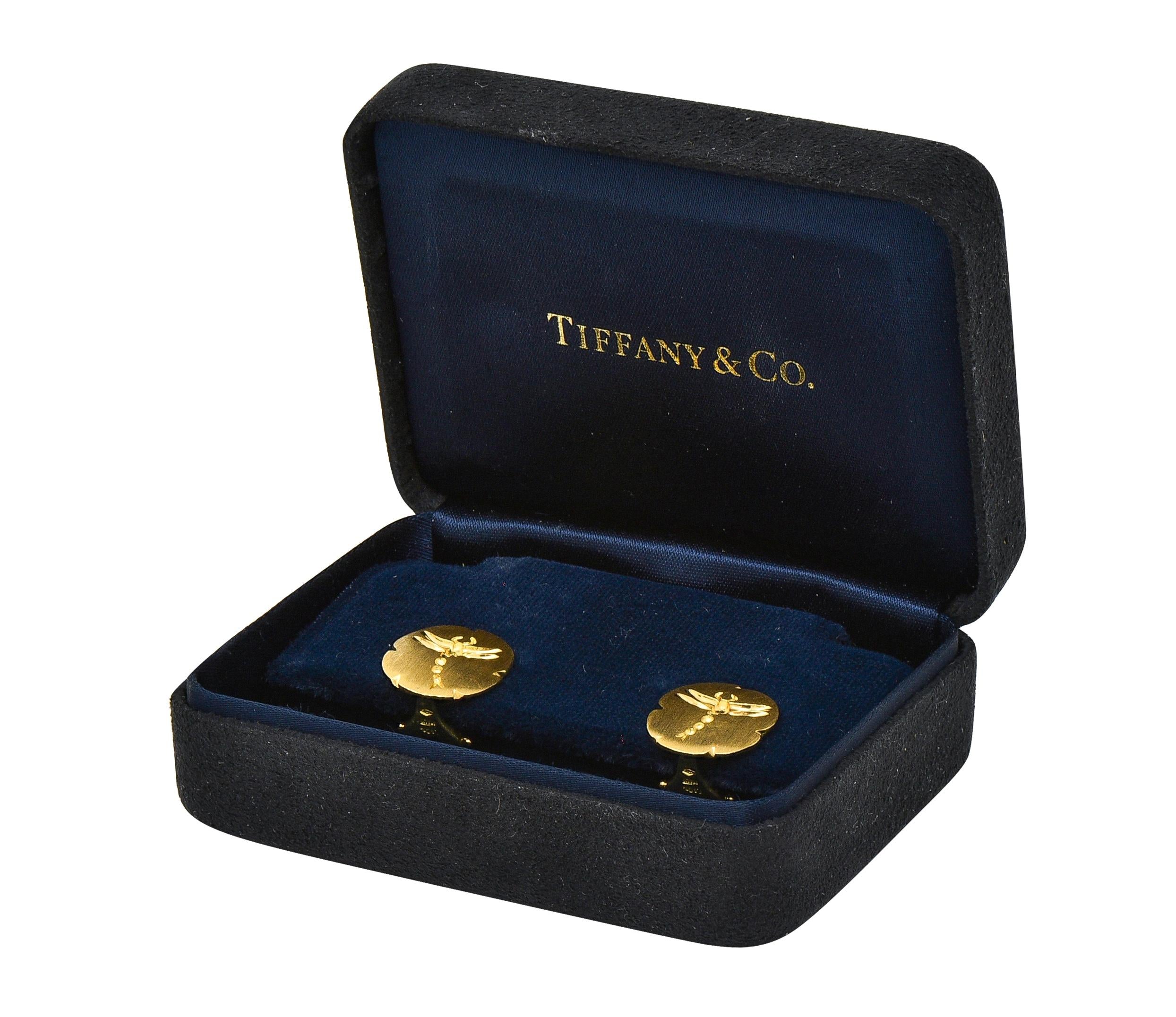Tiffany & Co. 2000's 18 Karat Yellow Gold Intaglio Dragonfly Ear-Clip Earrings
