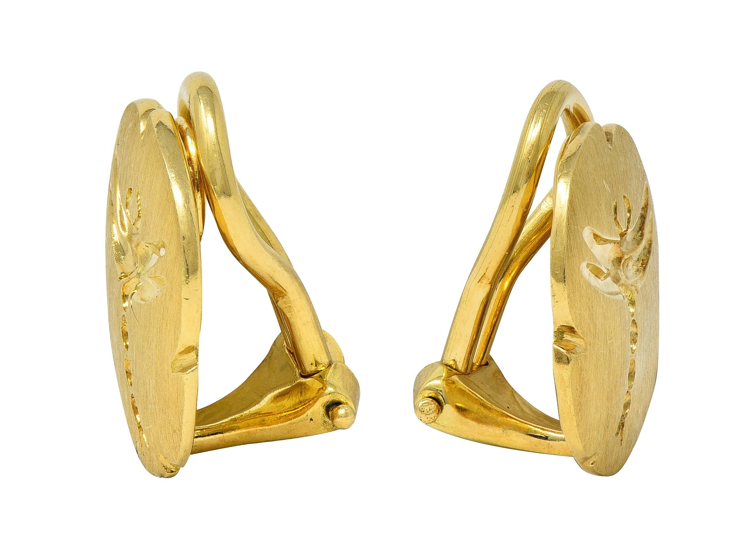 Tiffany & Co. 2000's 18 Karat Yellow Gold Intaglio Dragonfly Ear-Clip Earrings