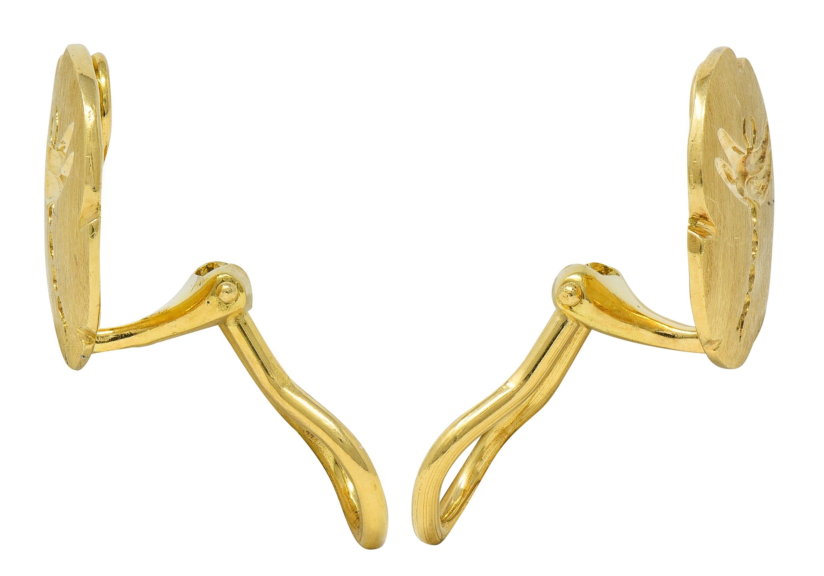 Tiffany & Co. 2000's 18 Karat Yellow Gold Intaglio Dragonfly Ear-Clip Earrings