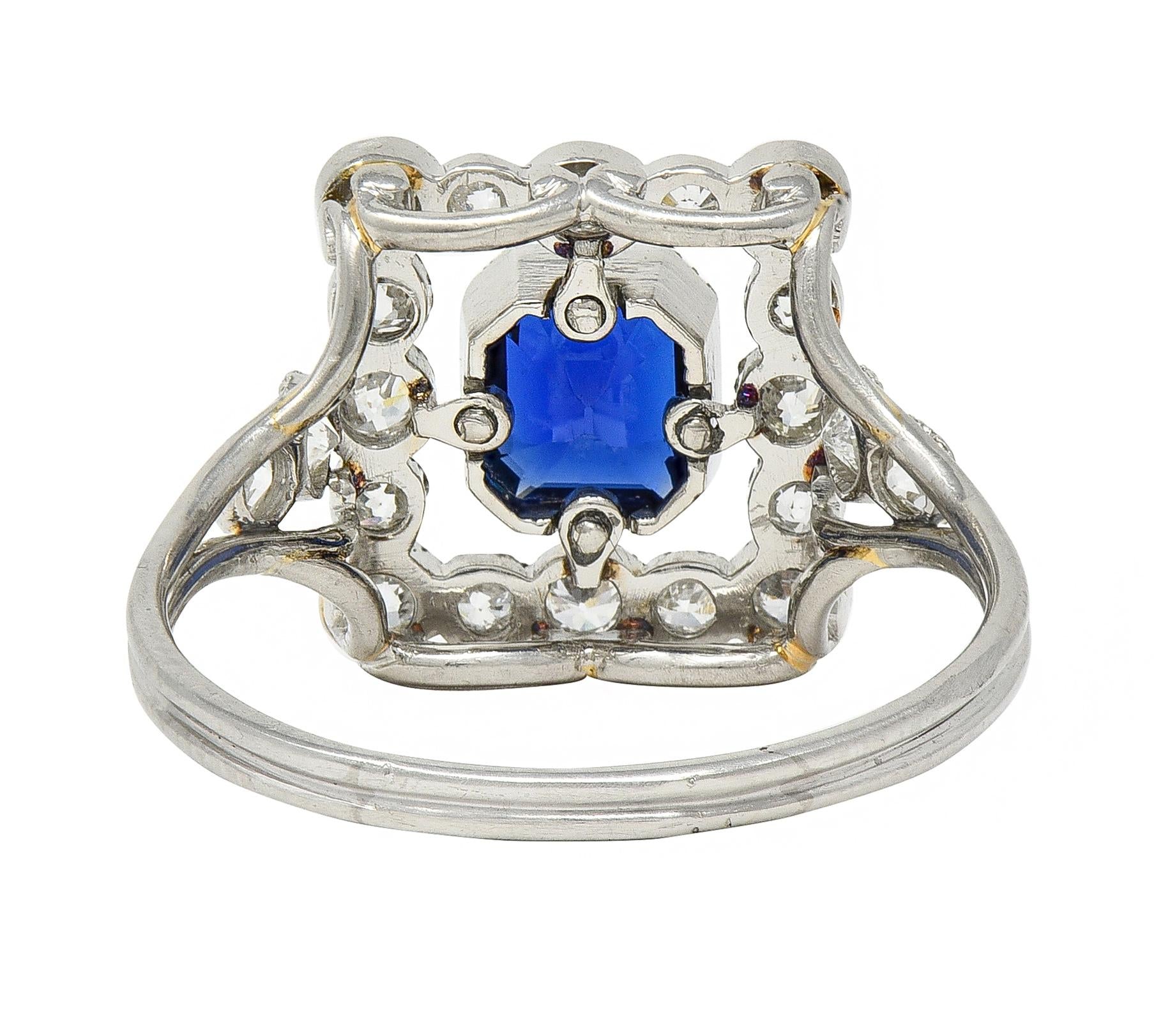 Art Deco 1.35 CTW Sapphire Diamond Platinum Vintage Scrolling Cluster Ring GIA