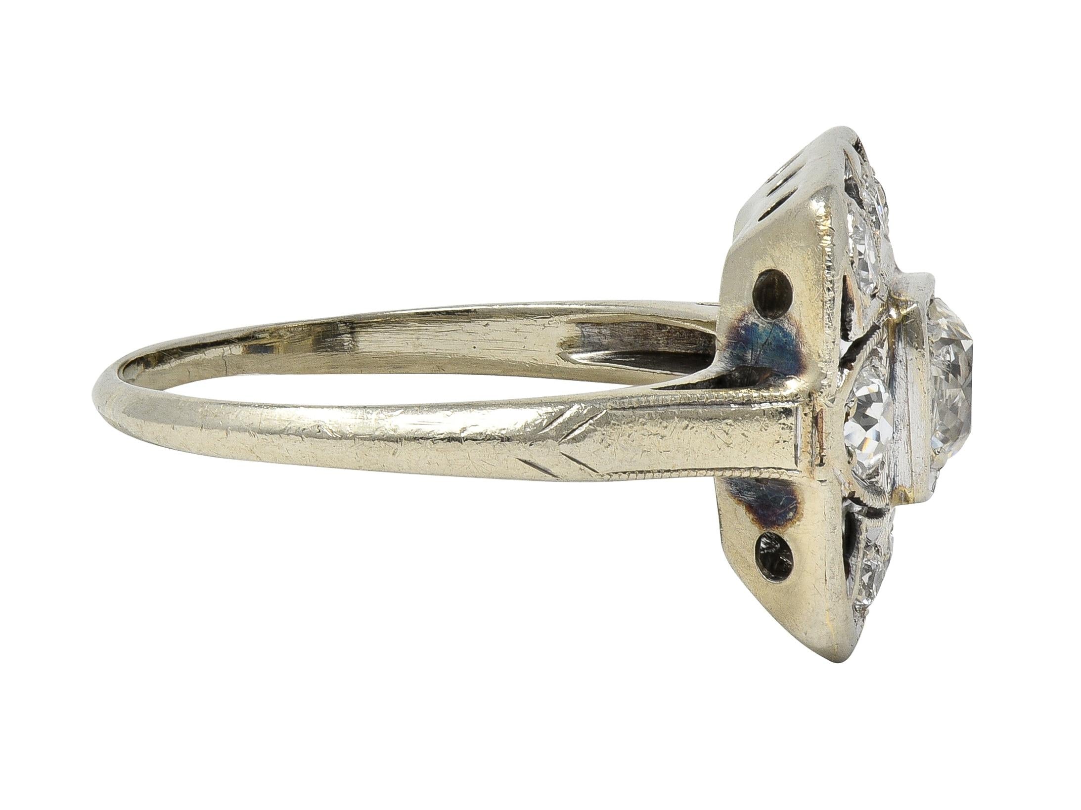 Art Deco 1.00 CTW Diamond 14 Karat White Gold Vintage Cluster Dinner Ring