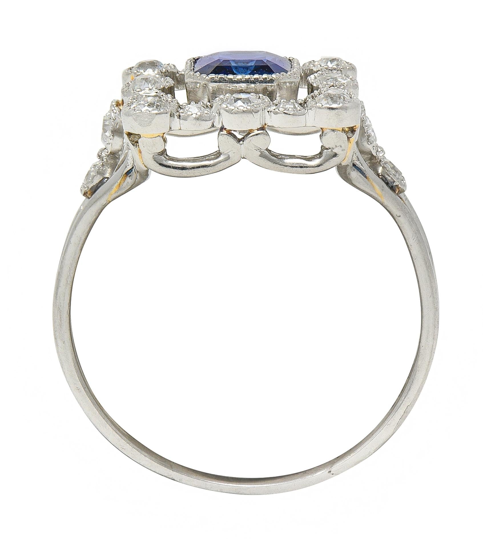Art Deco 1.35 CTW Sapphire Diamond Platinum Vintage Scrolling Cluster Ring GIA