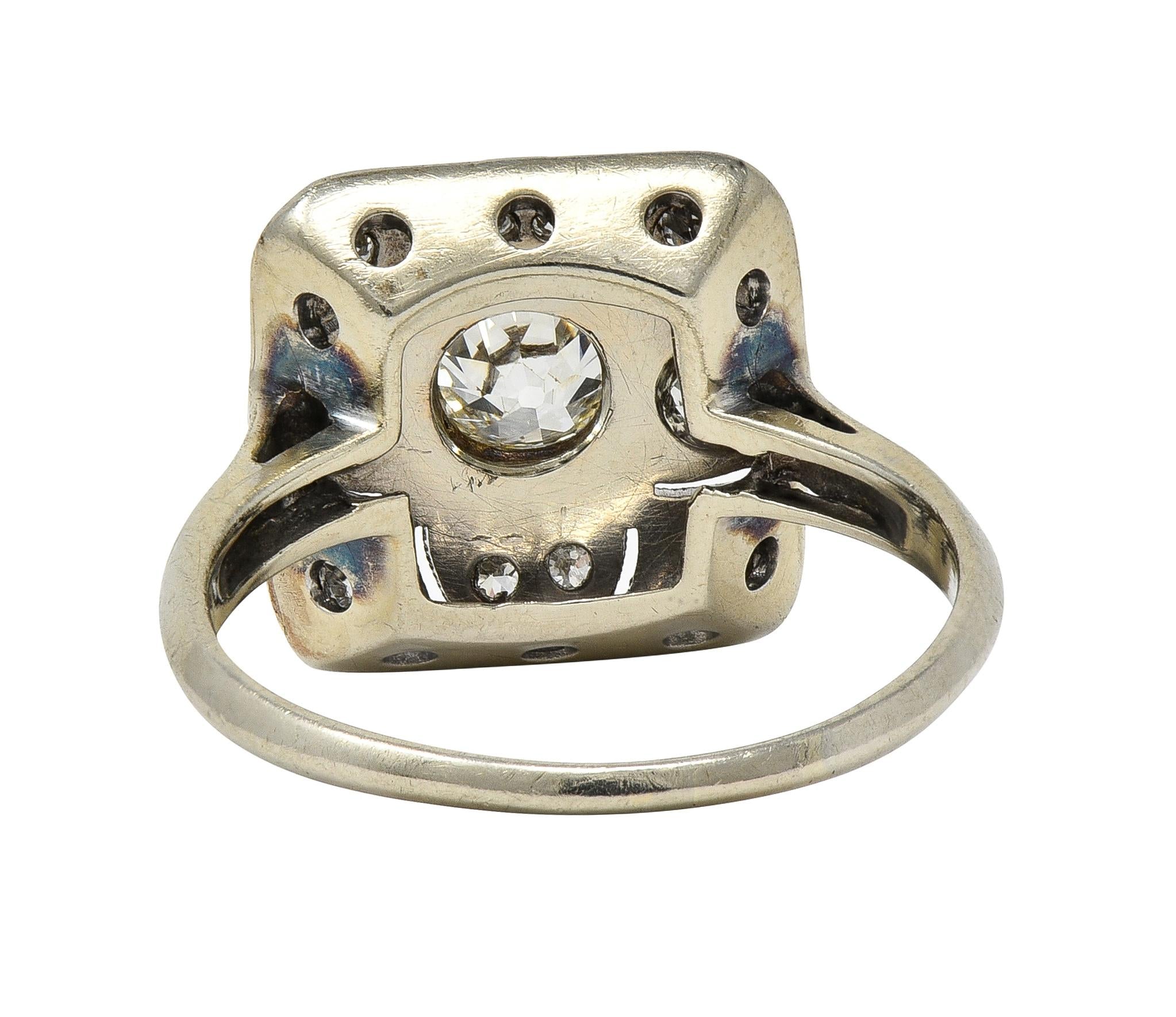Art Deco 1.00 CTW Diamond 14 Karat White Gold Vintage Cluster Dinner Ring