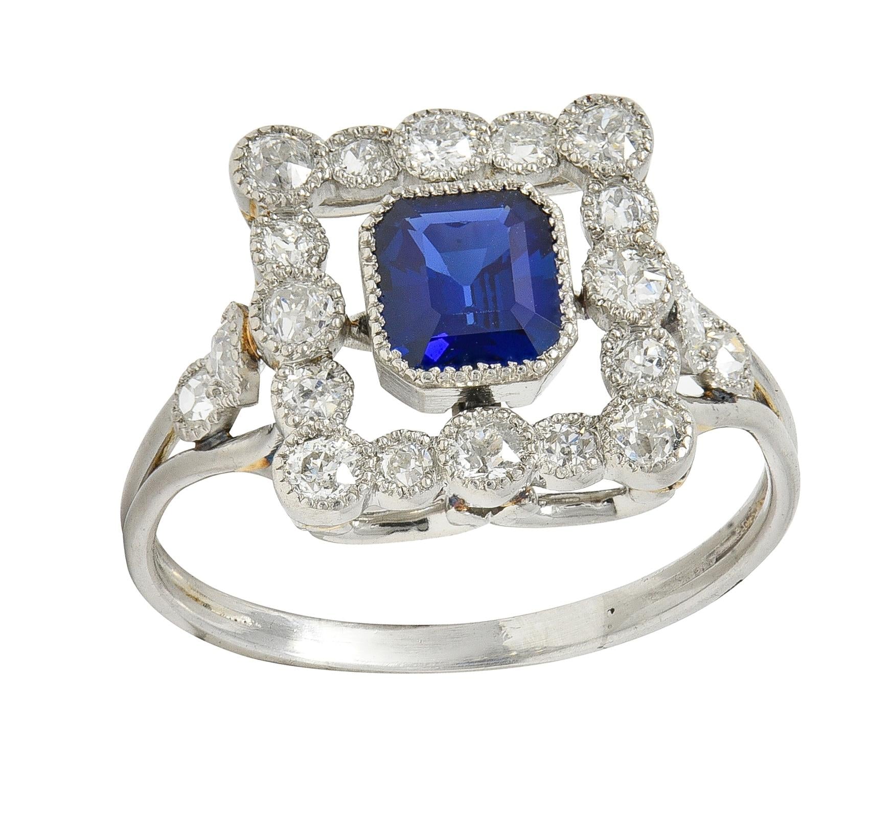 Art Deco 1.35 CTW Sapphire Diamond Platinum Vintage Scrolling Cluster Ring GIA