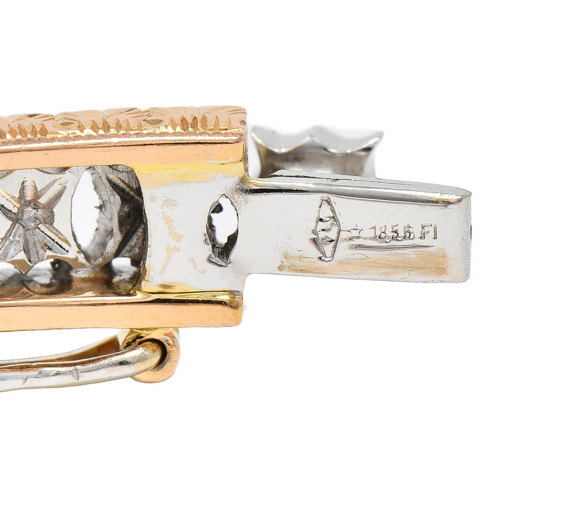 1.80 CTW Diamond 18 Karat Two-Tone Yellow Gold Vintage Floral Bangle Bracelet