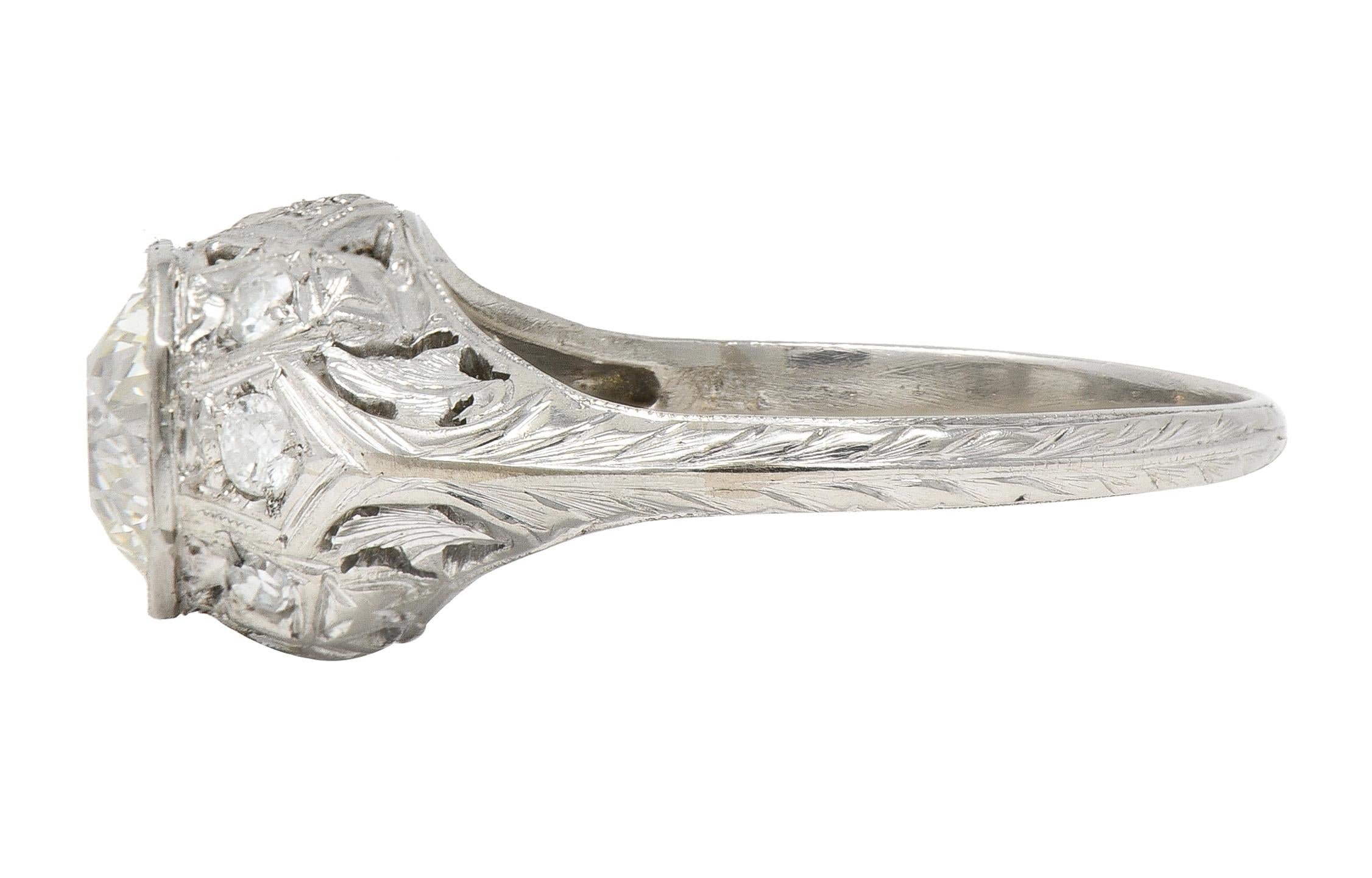 Edwardian 1.64 CTW Old European Diamond Platinum Foliate Antique Engagement Ring