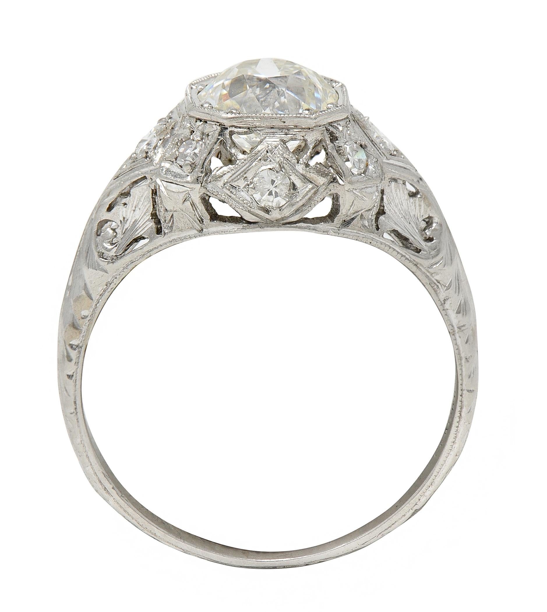Edwardian 1.64 CTW Old European Diamond Platinum Foliate Antique Engagement Ring