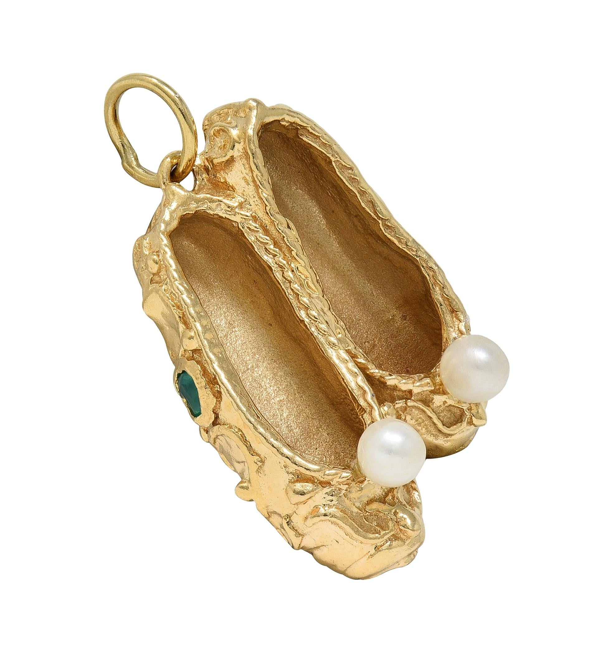 1960's Multi-Gem 14 Karat Yellow Gold Vintage Slipper Pendant Charm