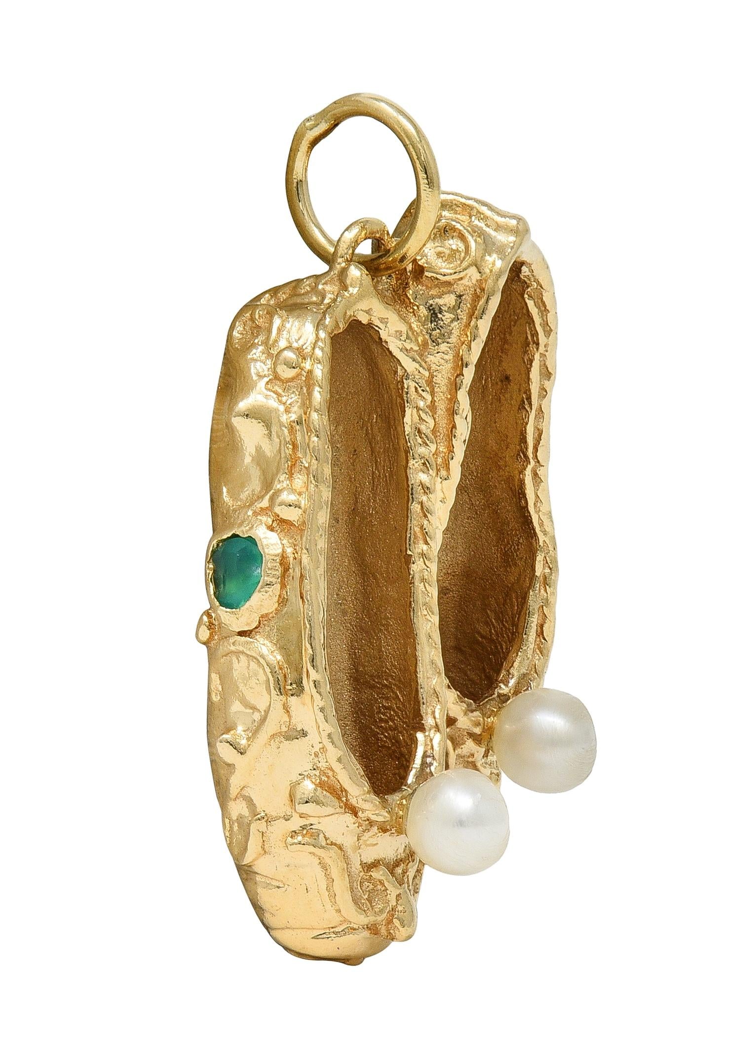 1960's Multi-Gem 14 Karat Yellow Gold Vintage Slipper Pendant Charm