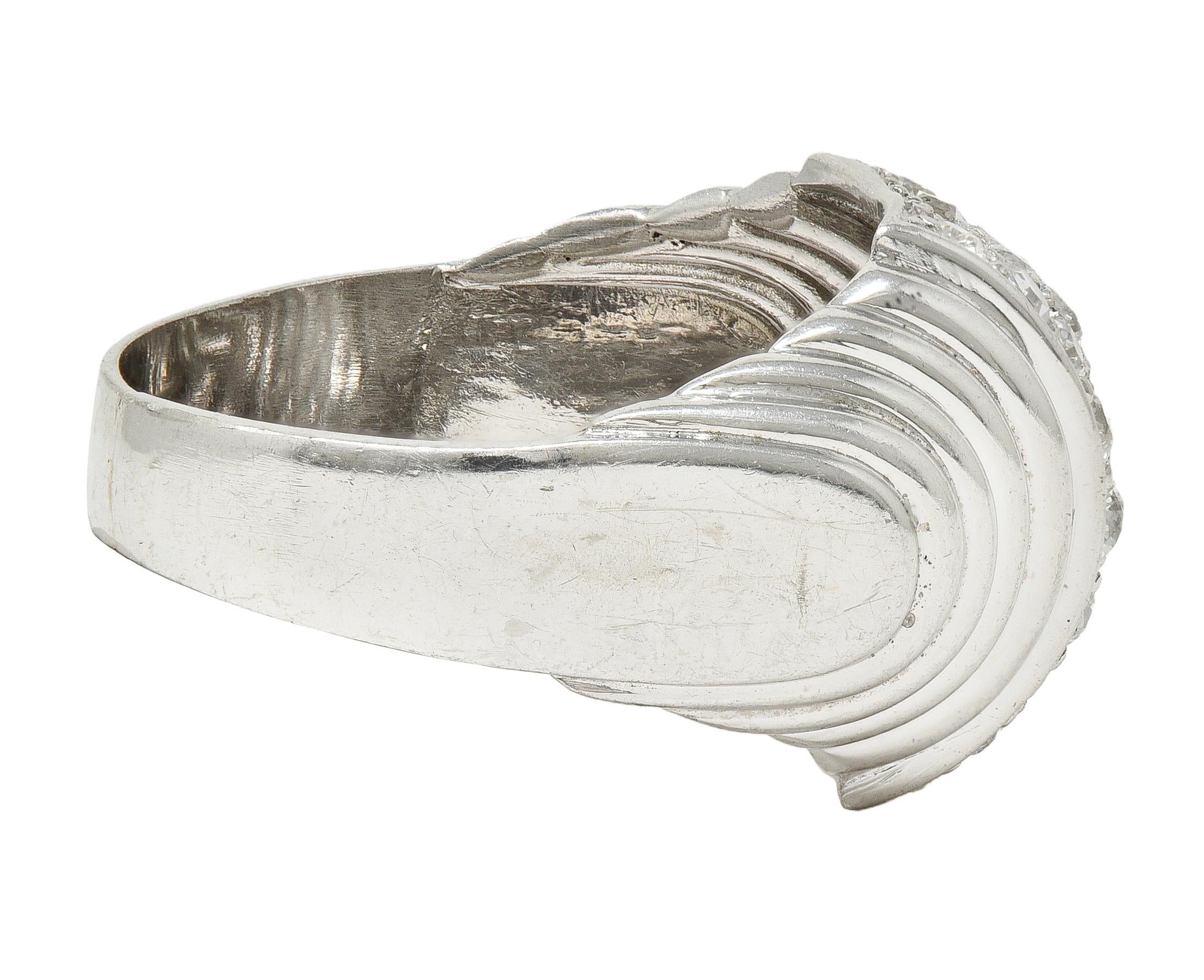 Art Deco 1.36 CTW Old European Cut Diamond Platinum Vintage Stepped Dome Ring