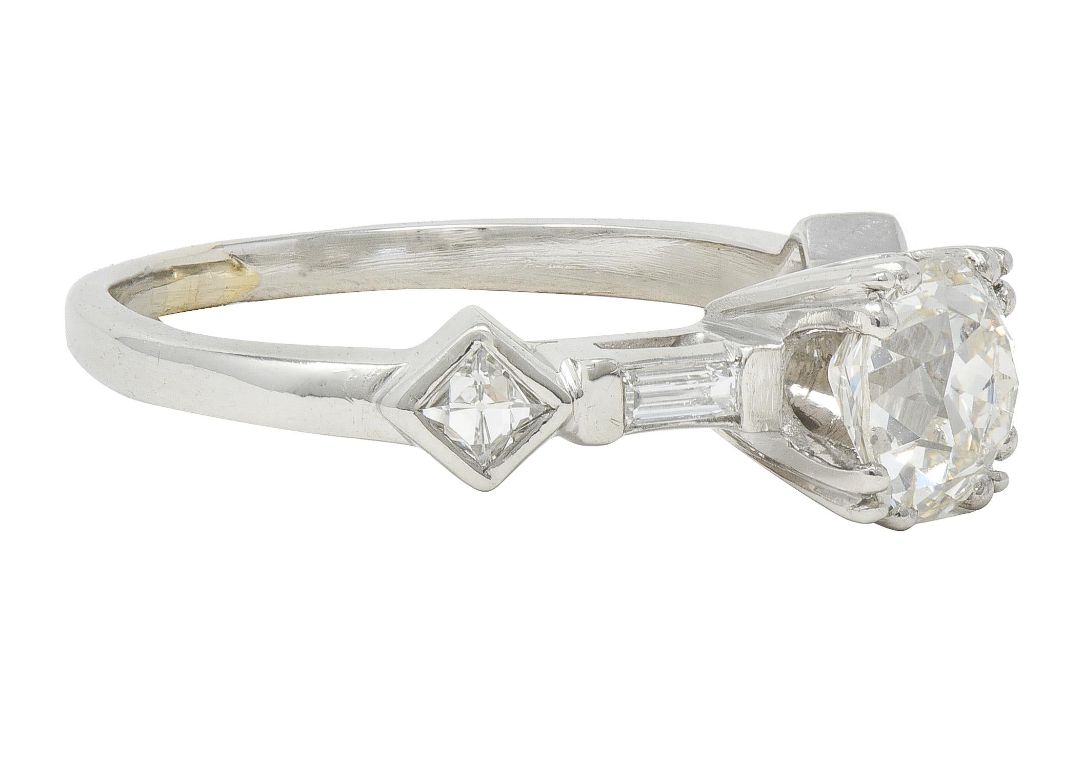 Mid-Century 1.63 CTW Old Mine Cut Diamond Platinum Engagement Ring GIA