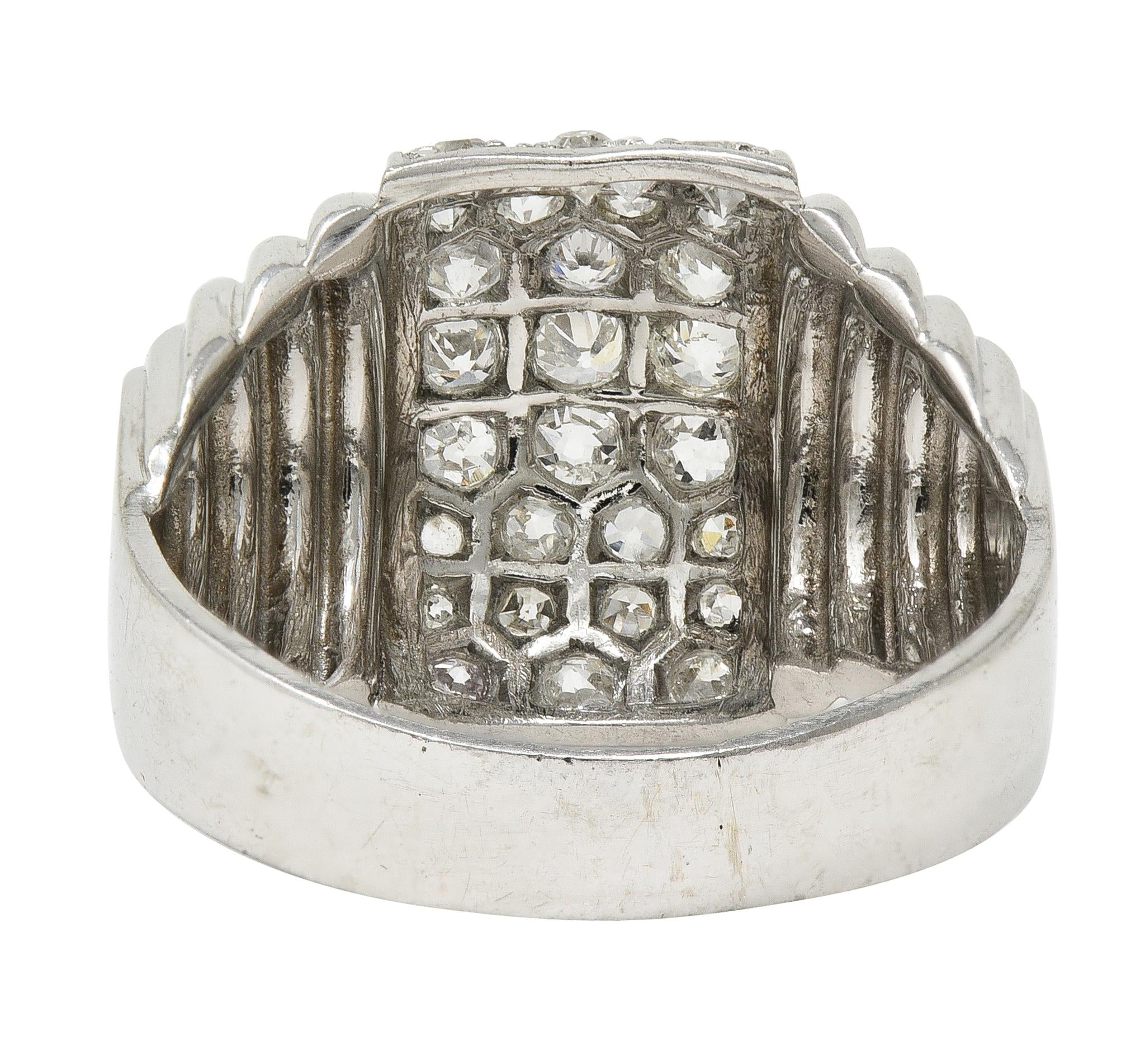 Art Deco 1.36 CTW Old European Cut Diamond Platinum Vintage Stepped Dome Ring