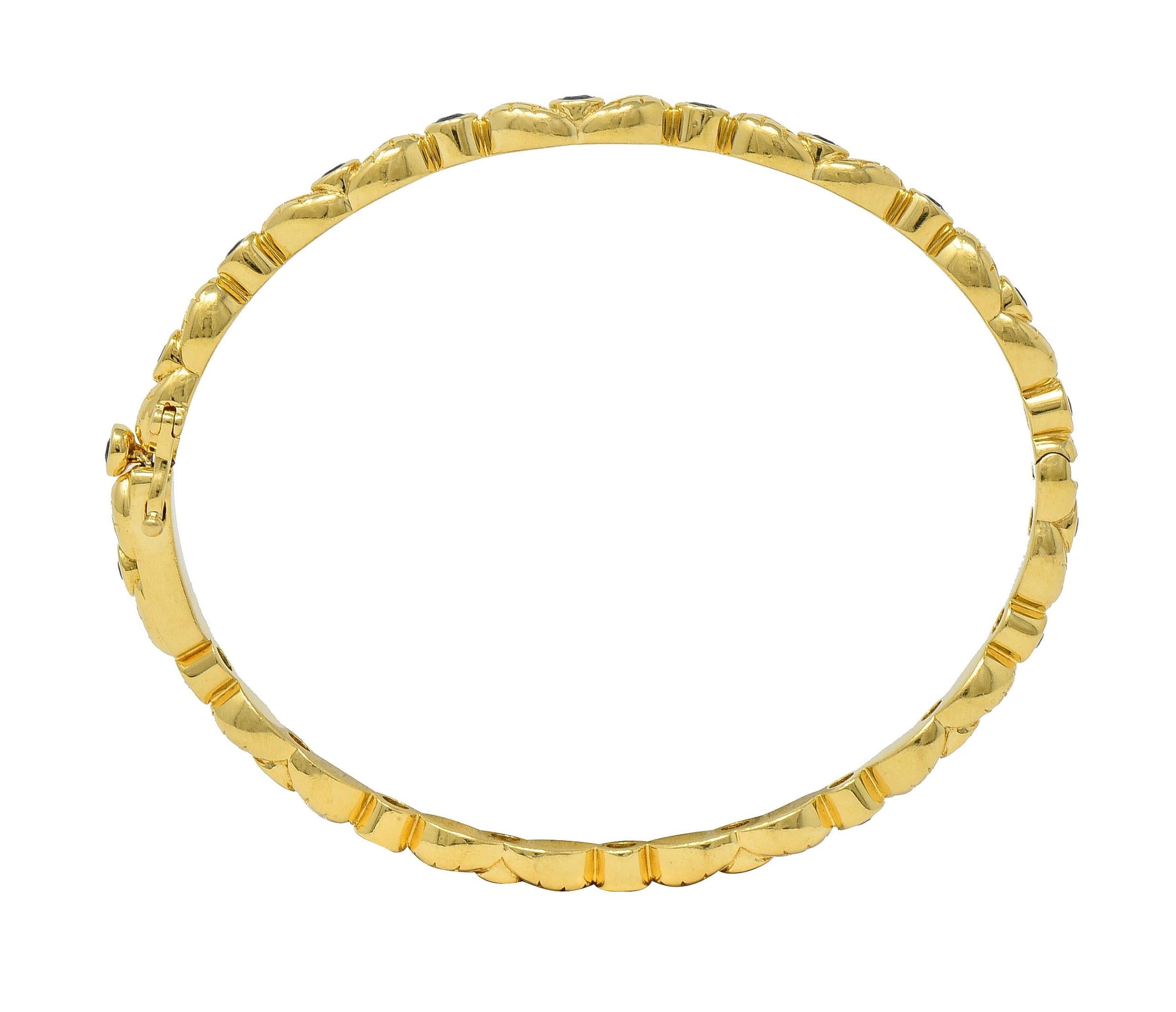 Temple St. Clair 1.75 CTW Sapphire 18 Karat Yellow Gold Leaf Bangle Bracelet