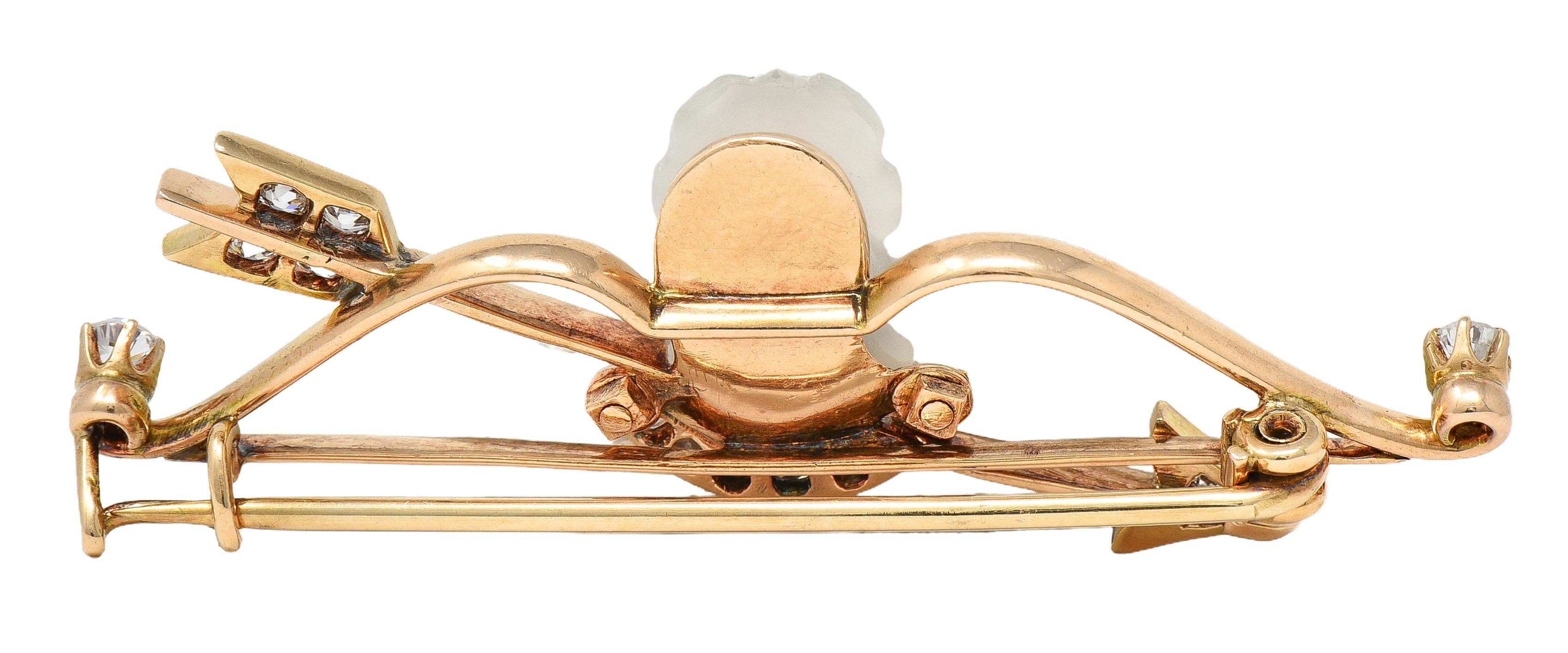 Victorian Diamond Carved Moonstone 14K Gold Antique Artemis Goddess Brooch