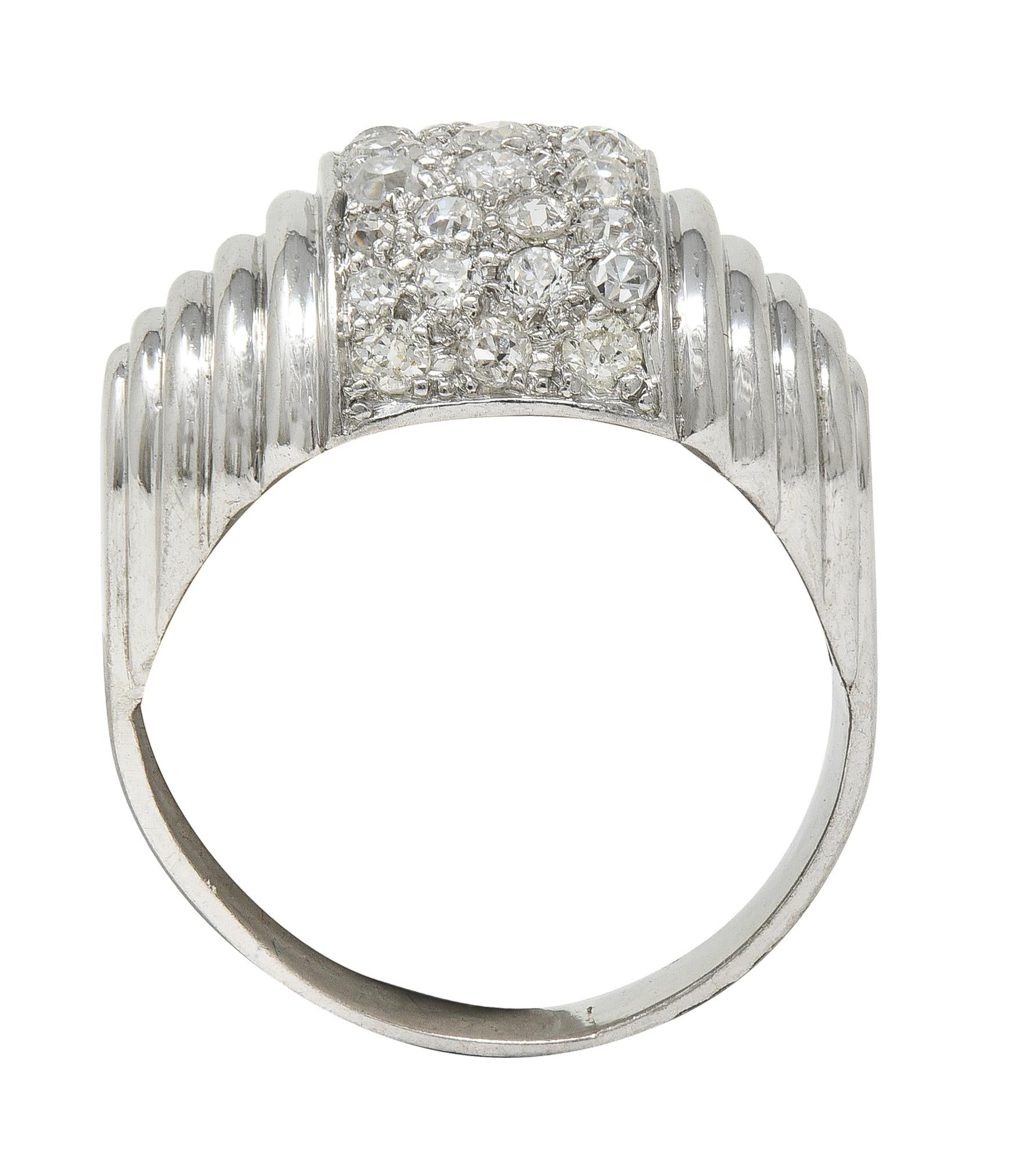 Art Deco 1.36 CTW Old European Cut Diamond Platinum Vintage Stepped Dome Ring