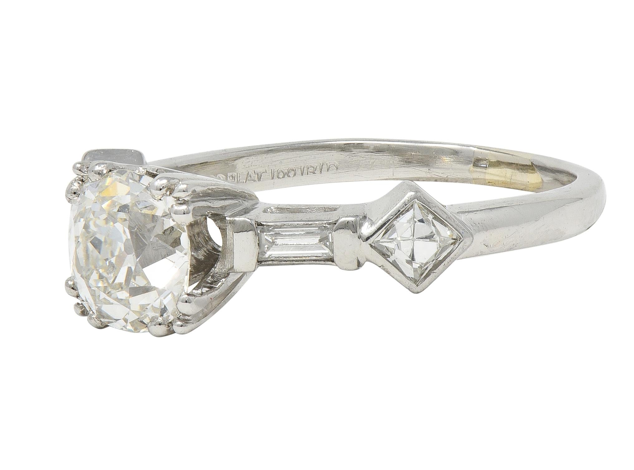 Mid-Century 1.63 CTW Old Mine Cut Diamond Platinum Engagement Ring GIA
