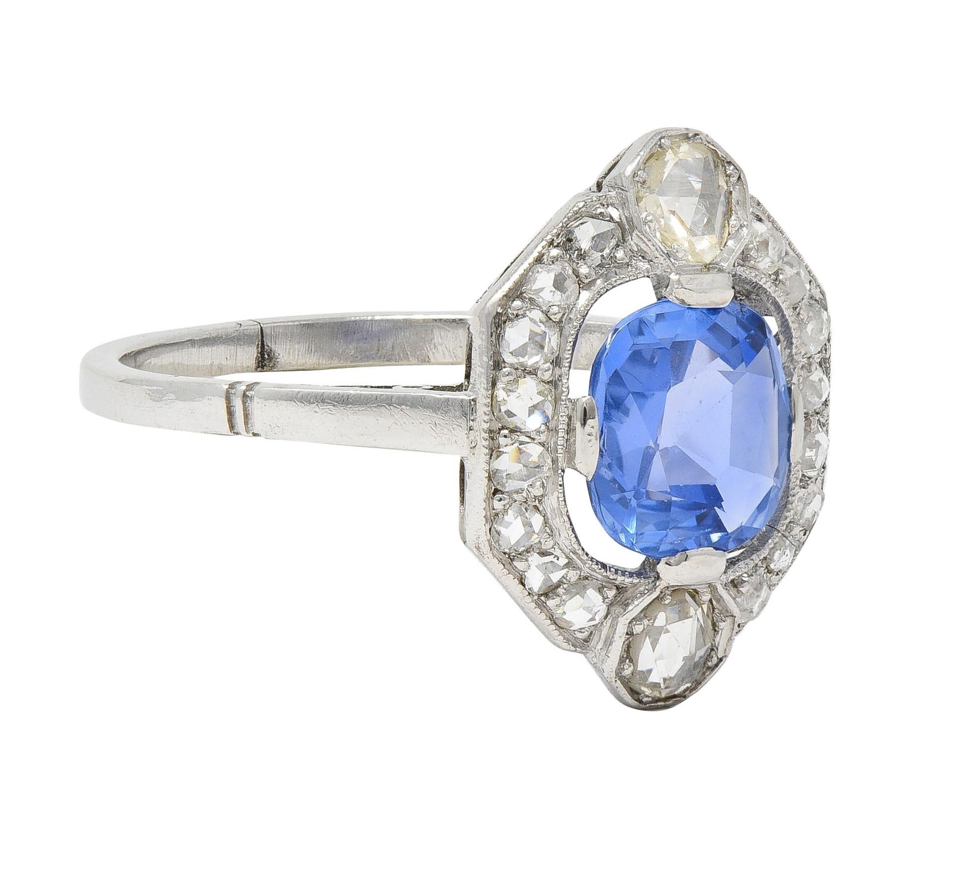 Art Deco No Heat Ceylon Sapphire Diamond Platinum Vintage Halo Ring GIA