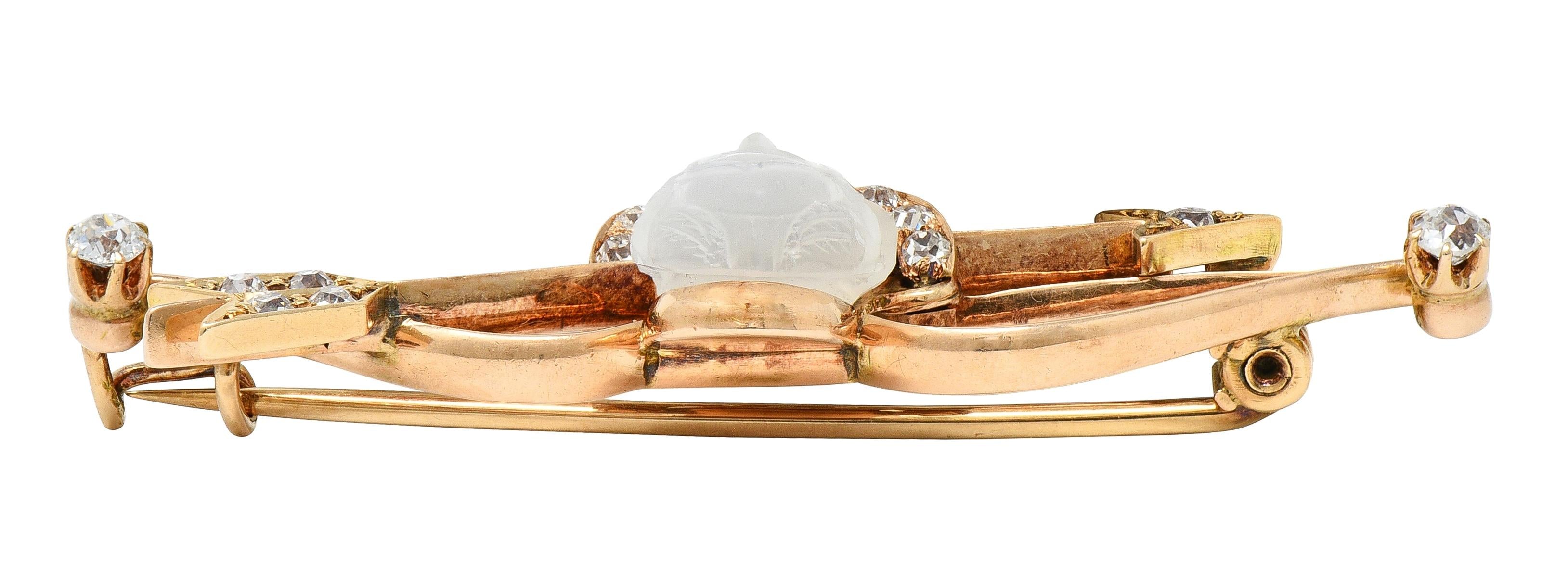 Victorian Diamond Carved Moonstone 14K Gold Antique Artemis Goddess Brooch