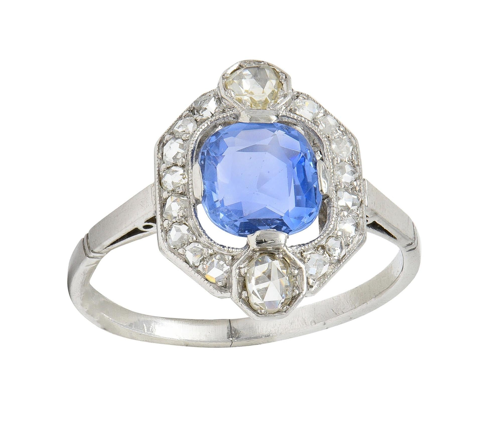 Art Deco No Heat Ceylon Sapphire Diamond Platinum Vintage Halo Ring GIA