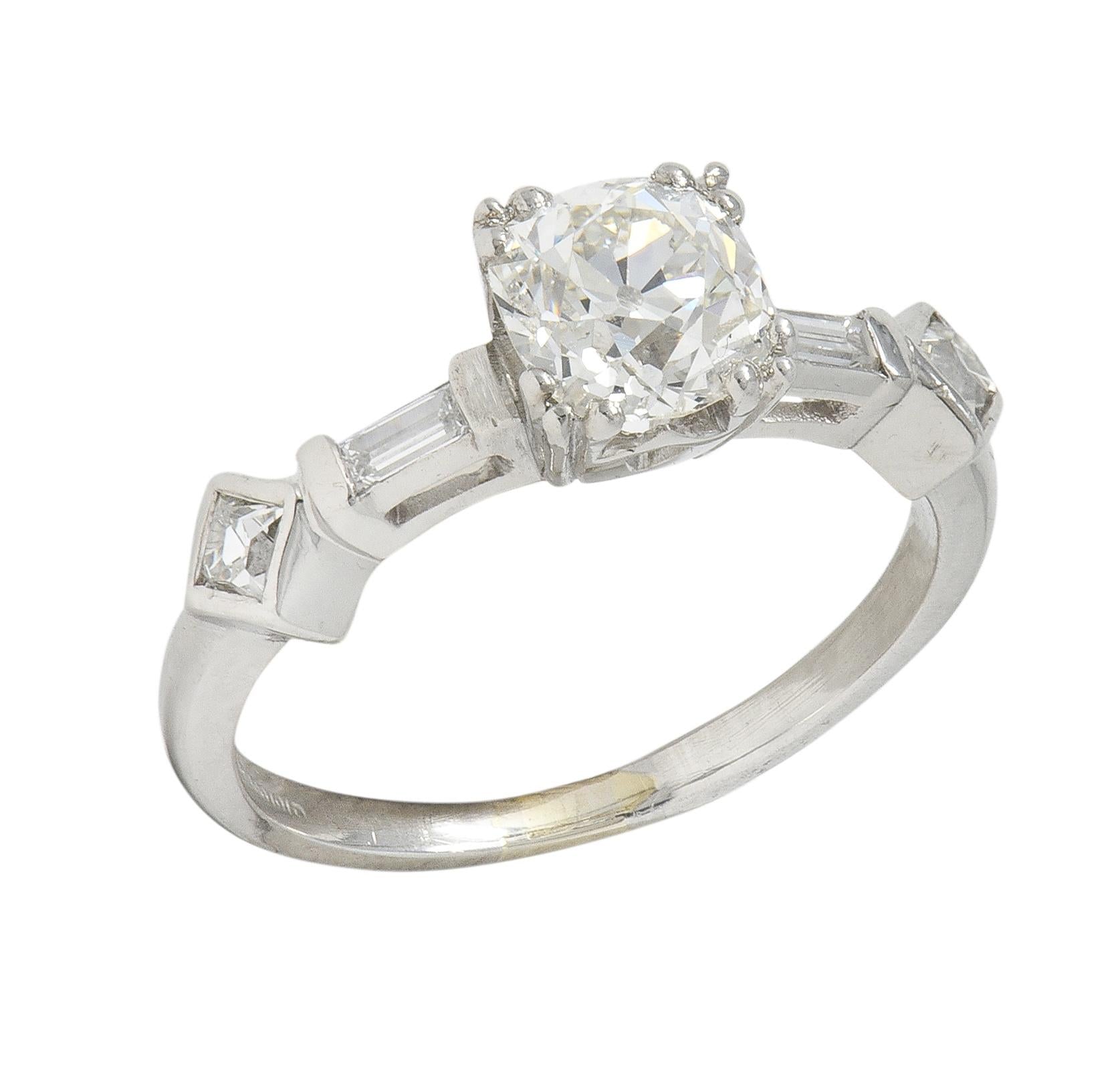 Mid-Century 1.63 CTW Old Mine Cut Diamond Platinum Engagement Ring GIA